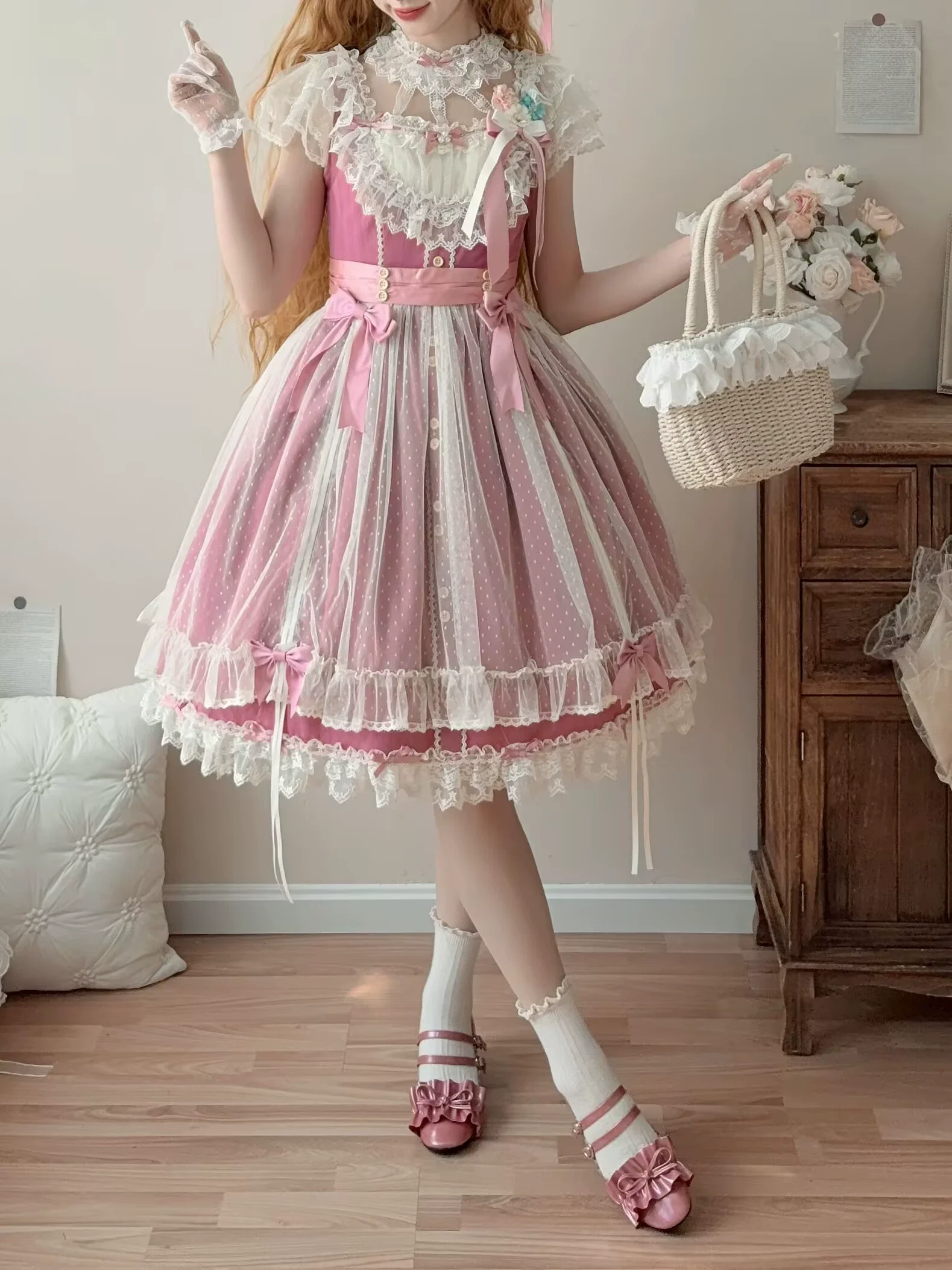 Fluttering Cherry Spring Strings - Cotton Sweet Lolita JSK Dress - Image 22