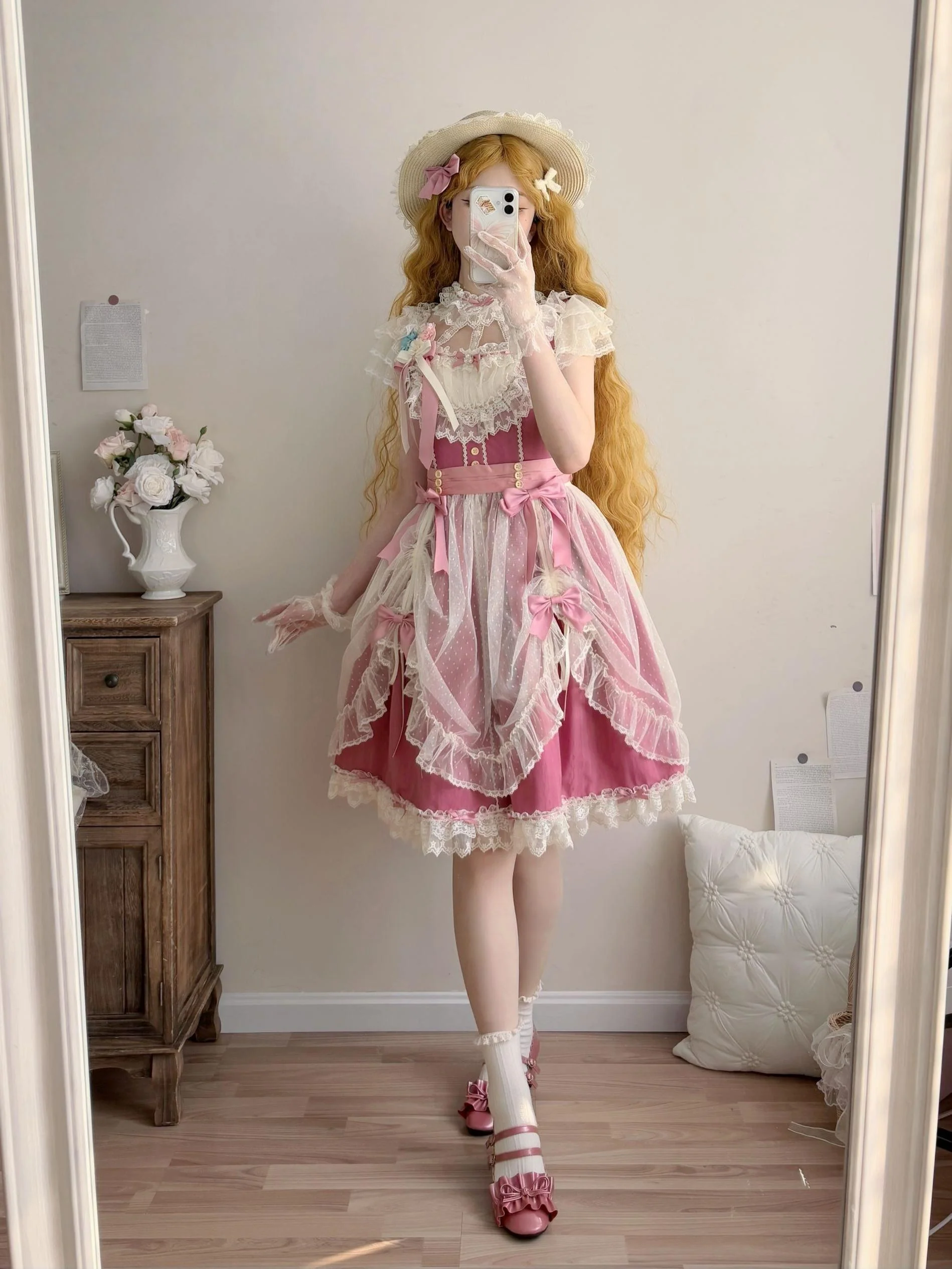 Fluttering Cherry Spring Strings - Cotton Sweet Lolita JSK Dress - Image 25
