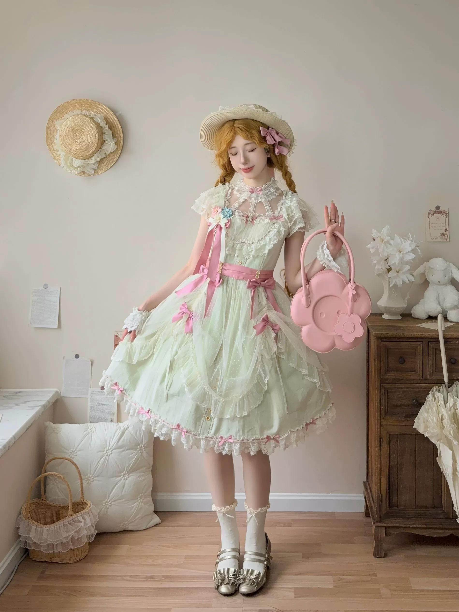 Fluttering Cherry Spring Strings - Cotton Sweet Lolita JSK Dress - Image 27
