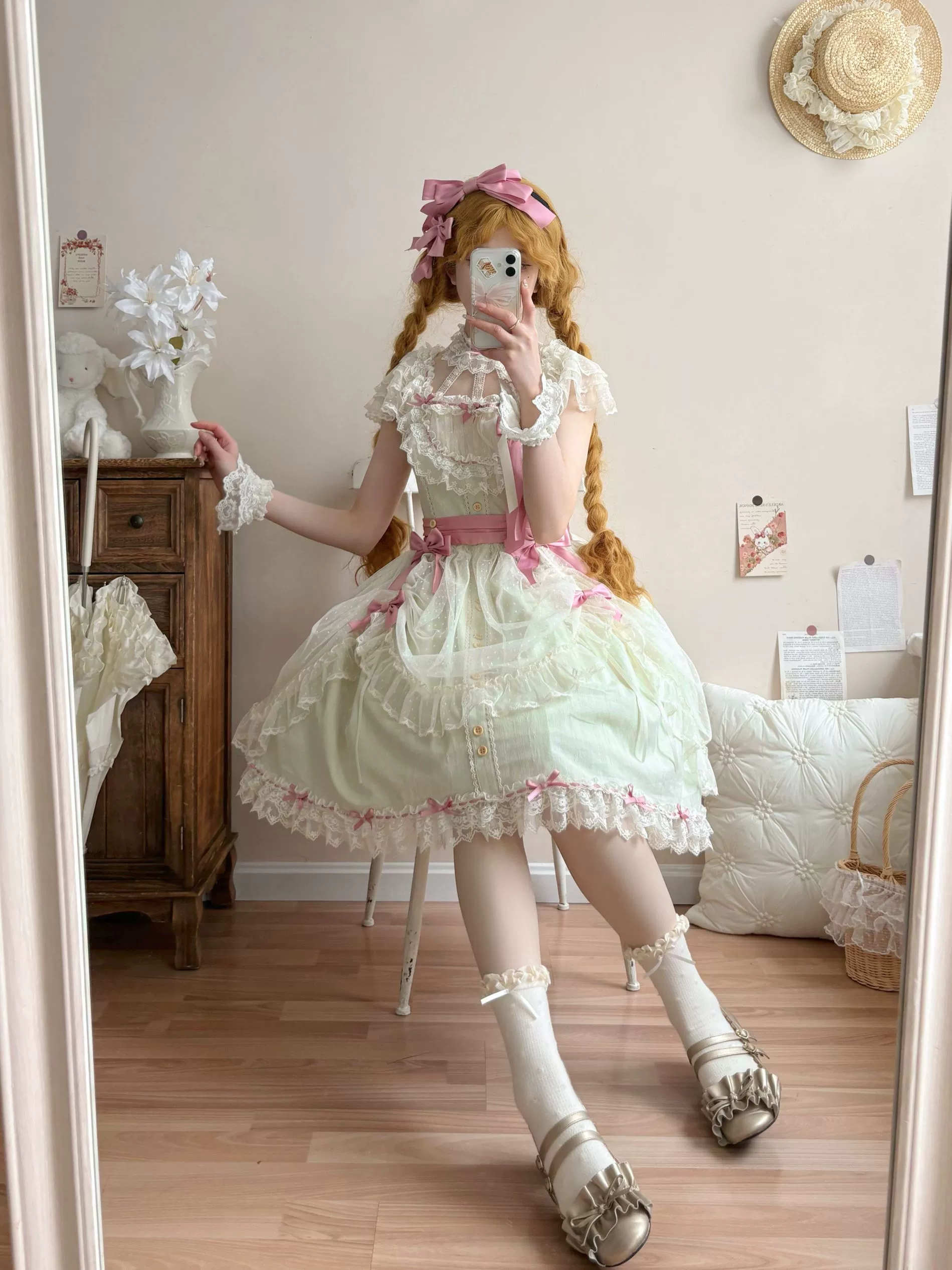 Fluttering Cherry Spring Strings - Cotton Sweet Lolita JSK Dress - Image 29
