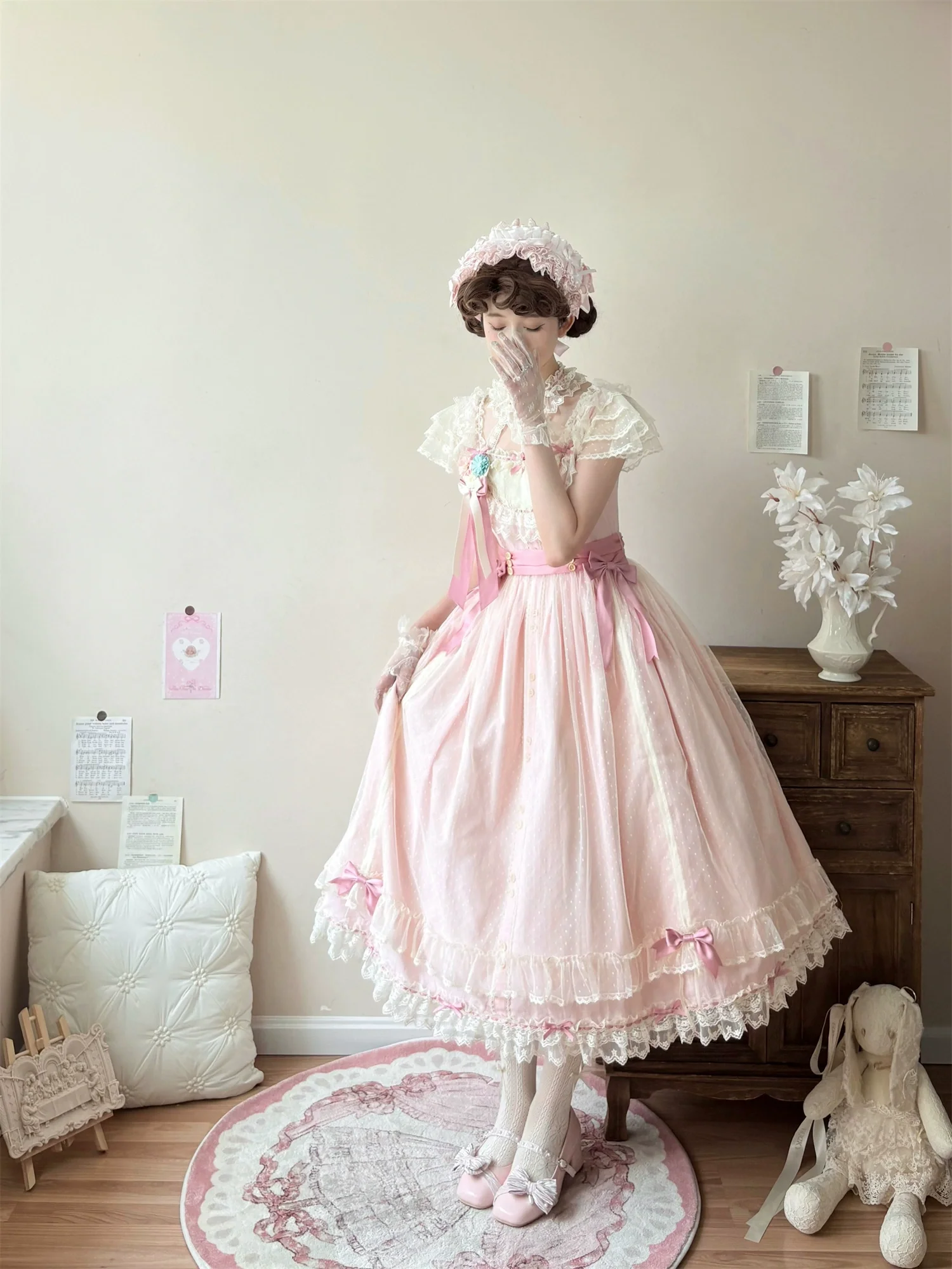 Fluttering Cherry Spring Strings - Cotton Sweet Lolita JSK Dress - Image 33