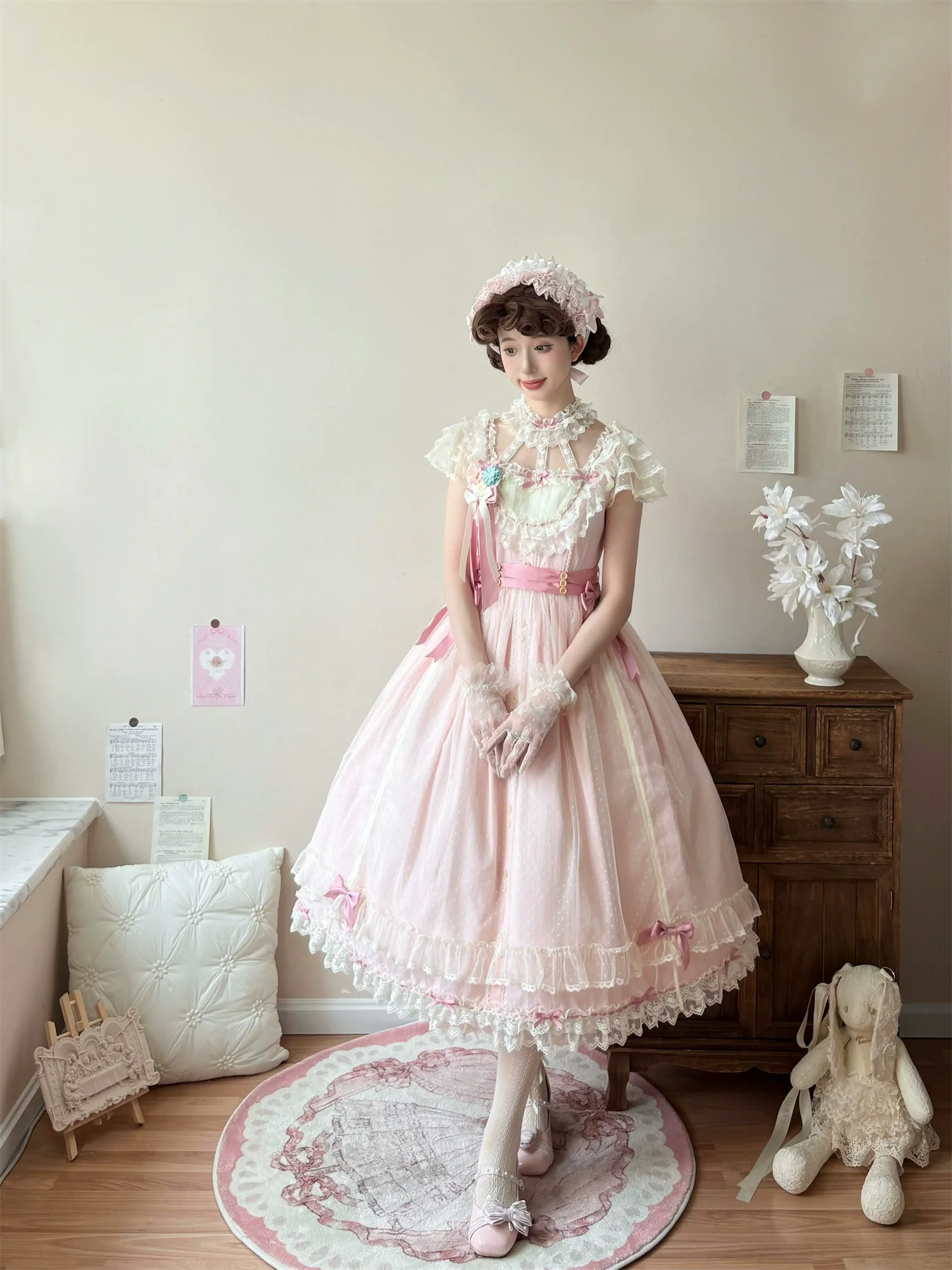 Fluttering Cherry Spring Strings - Cotton Sweet Lolita JSK Dress - Image 34