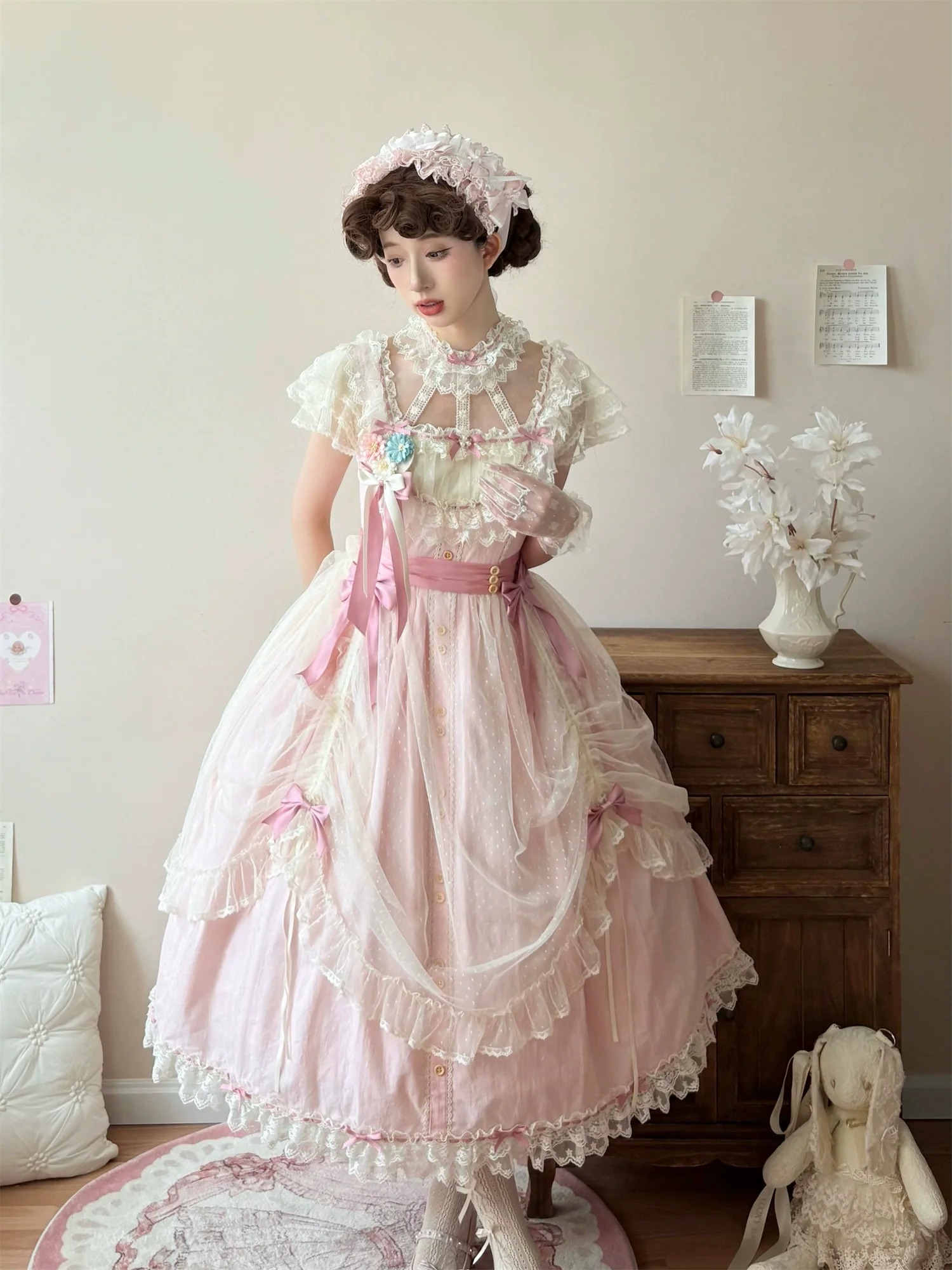 Fluttering Cherry Spring Strings - Cotton Sweet Lolita JSK Dress - Image 36