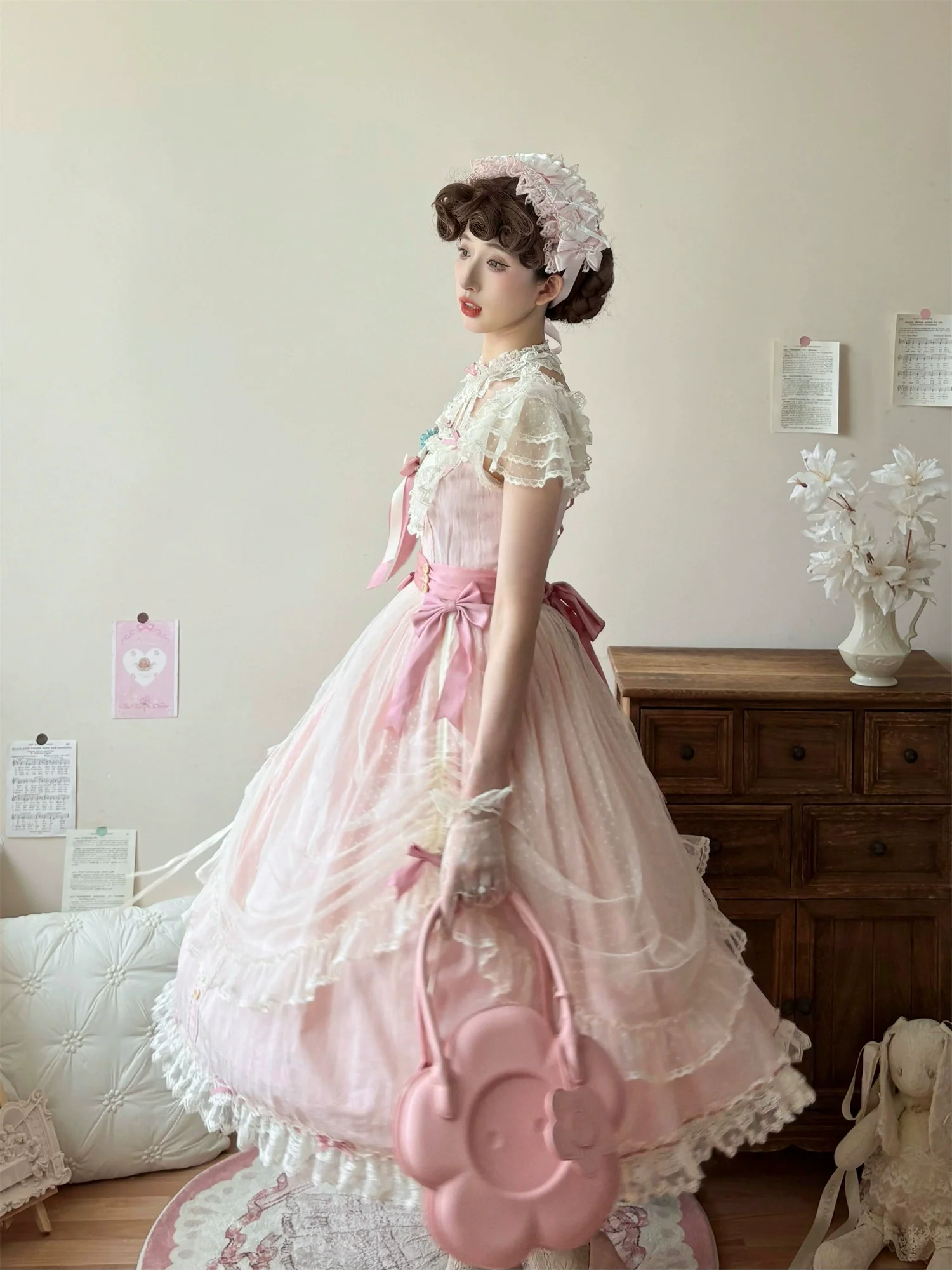 Fluttering Cherry Spring Strings - Cotton Sweet Lolita JSK Dress - Image 37