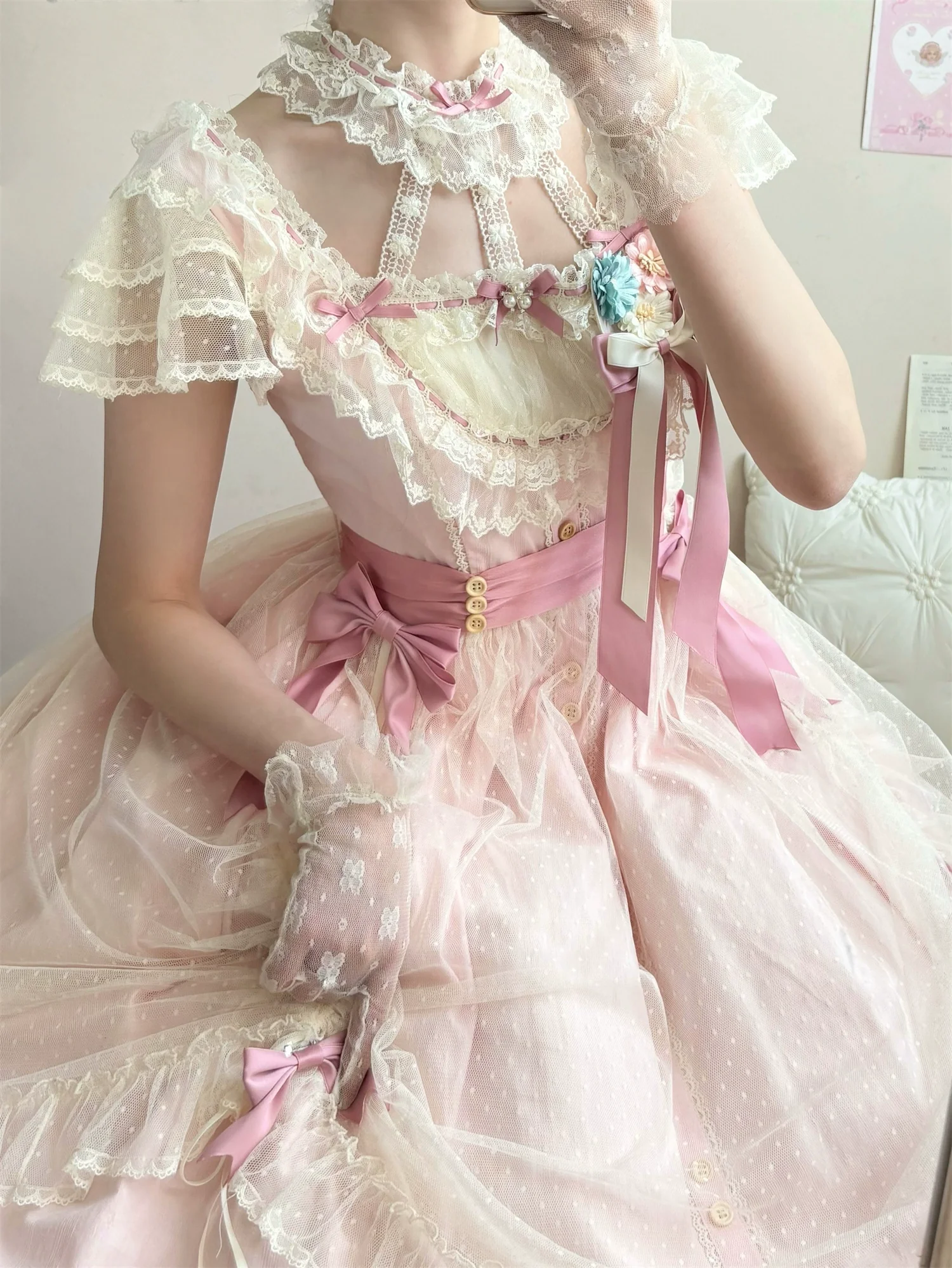 Fluttering Cherry Spring Strings - Cotton Sweet Lolita JSK Dress - Image 38