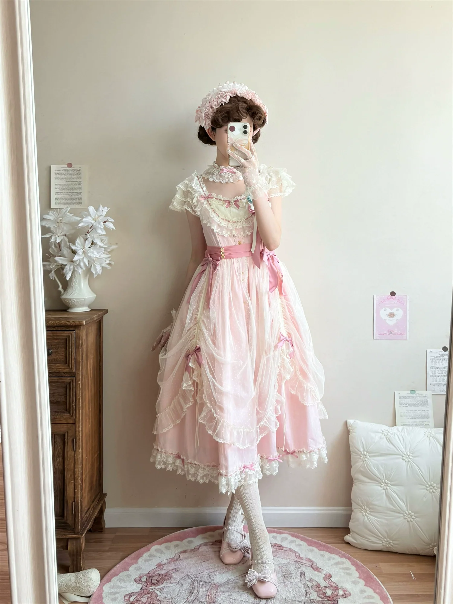 Fluttering Cherry Spring Strings - Cotton Sweet Lolita JSK Dress - Image 39