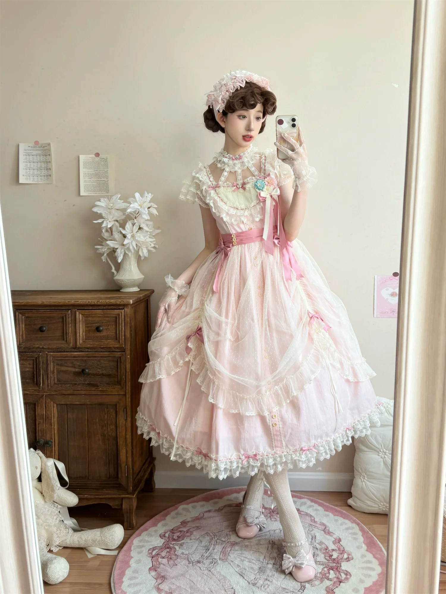 Fluttering Cherry Spring Strings - Cotton Sweet Lolita JSK Dress - Image 40
