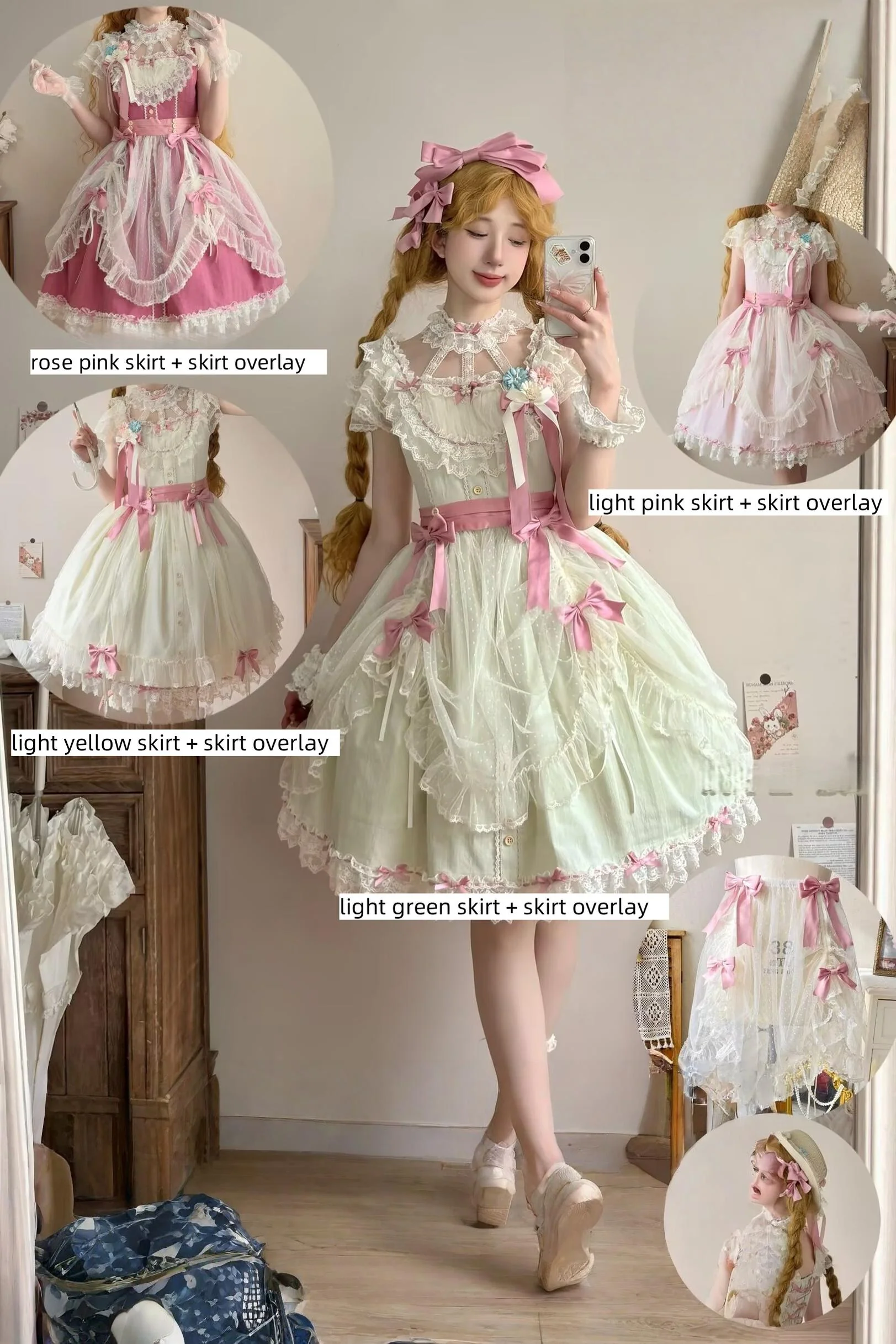 Fluttering Cherry Spring Strings - Cotton Sweet Lolita JSK Dress - Image 44