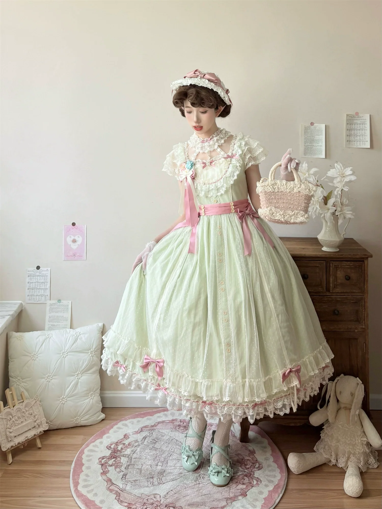 Fluttering Cherry Spring Strings - Cotton Sweet Lolita JSK Dress - Image 45