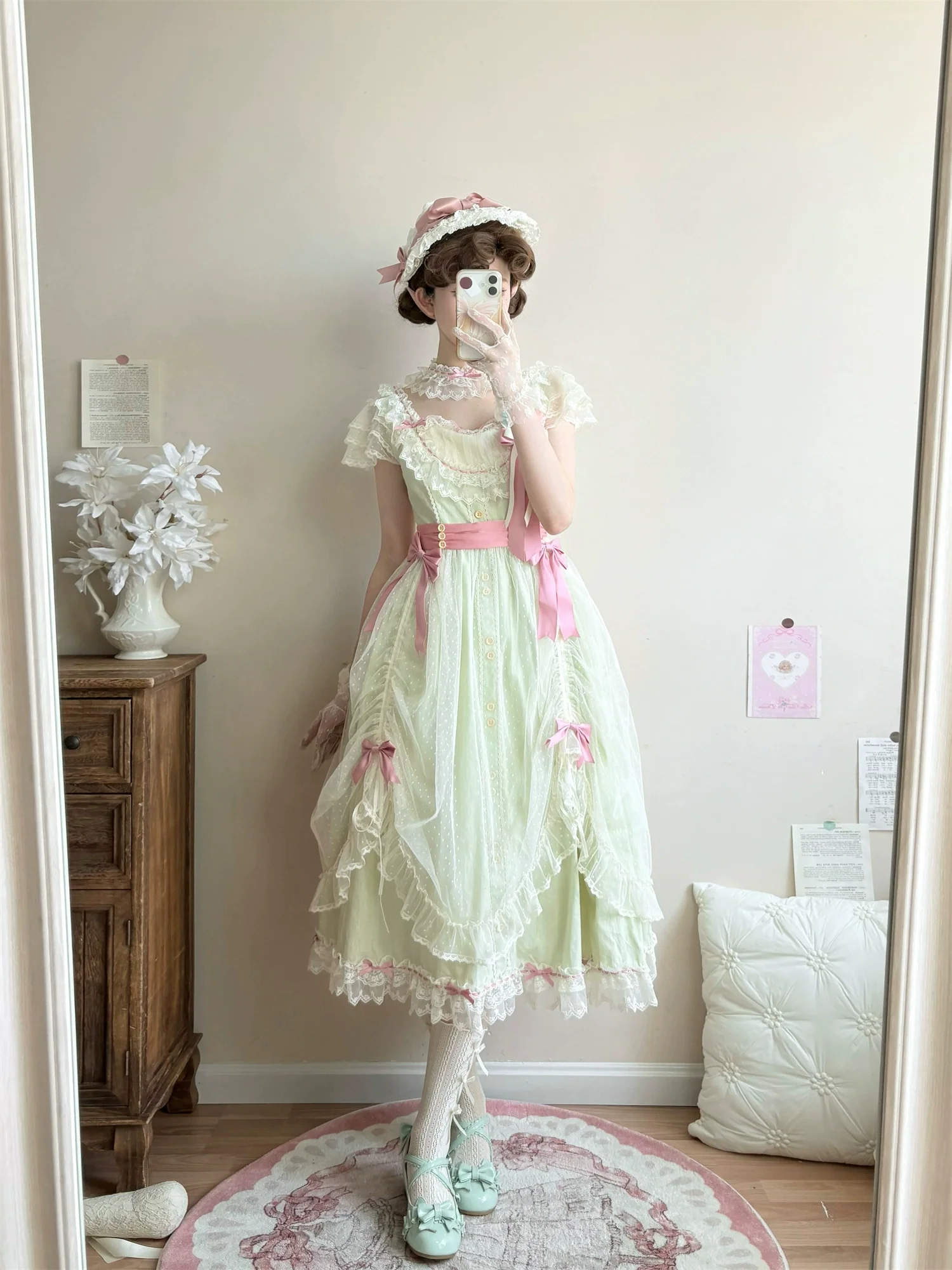 Fluttering Cherry Spring Strings - Cotton Sweet Lolita JSK Dress - Image 46