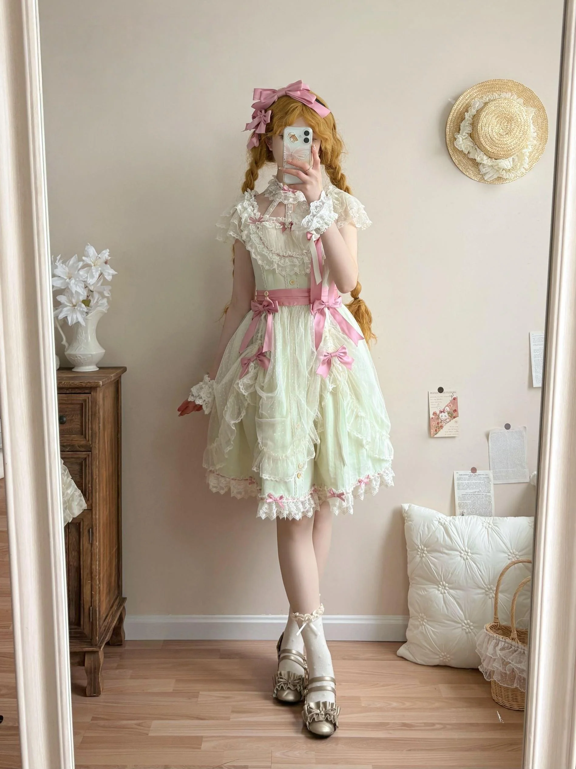 Fluttering Cherry Spring Strings - Cotton Sweet Lolita JSK Dress - Image 47