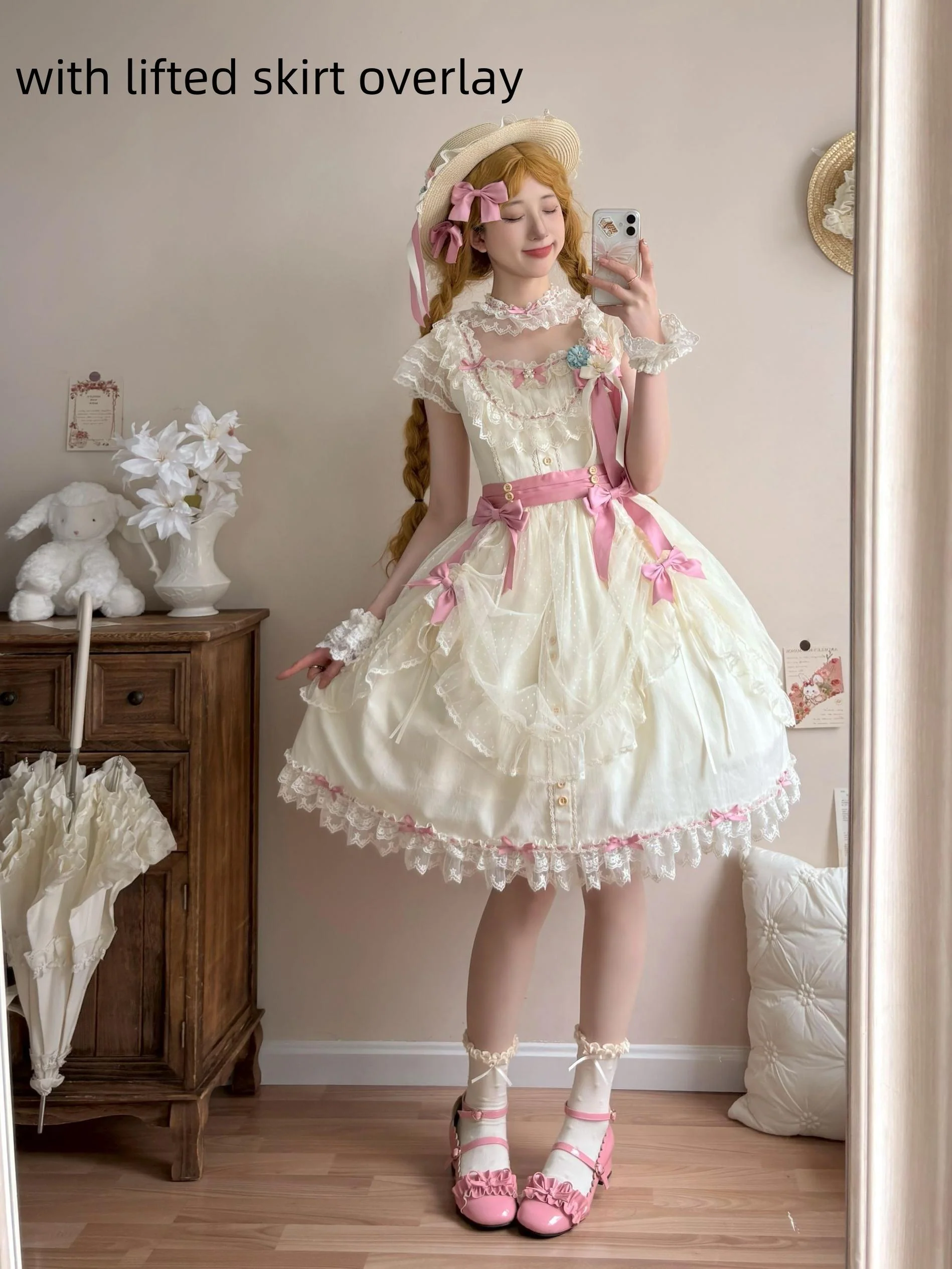 Fluttering Cherry Spring Strings - Cotton Sweet Lolita JSK Dress - Image 48