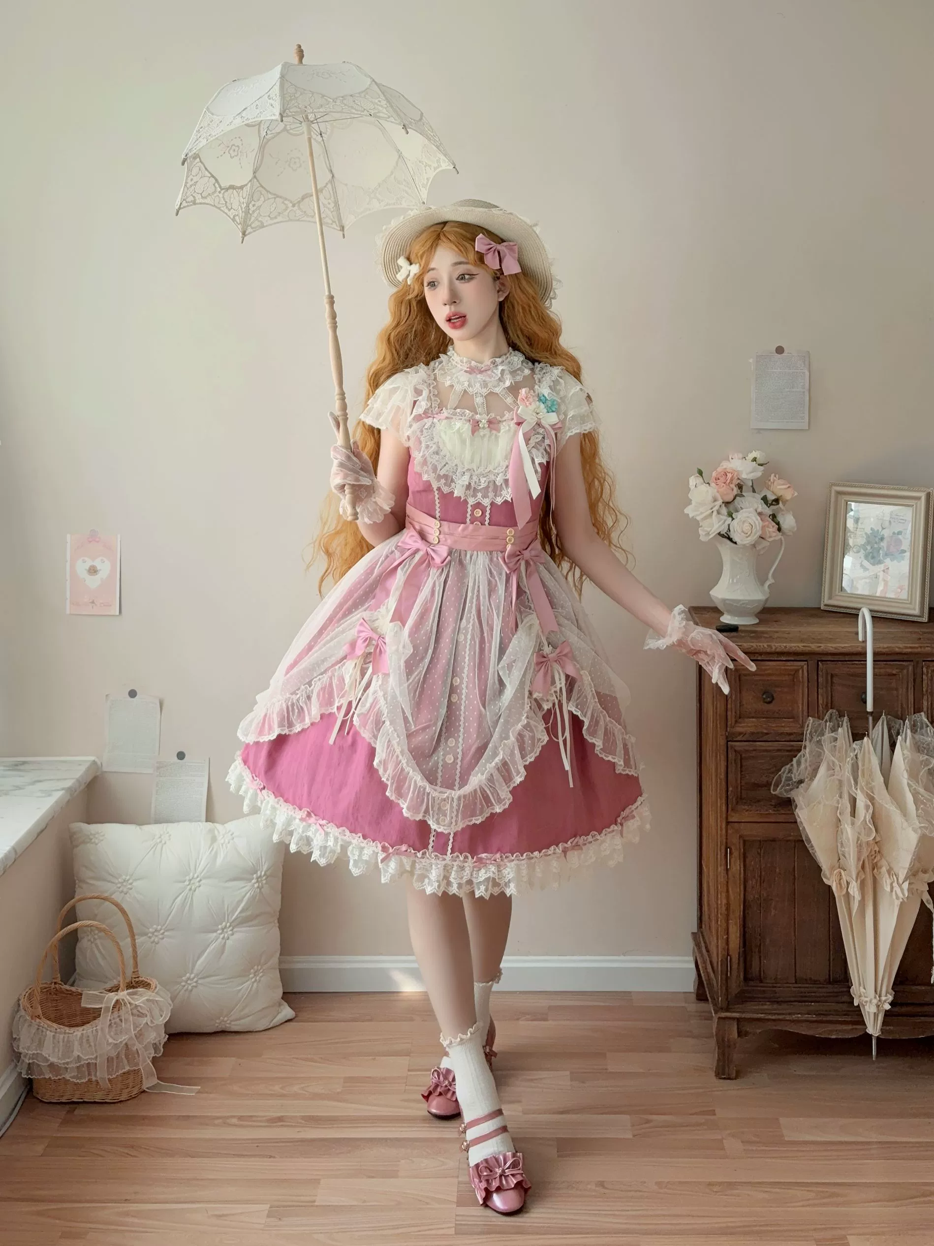 Fluttering Cherry Spring Strings - Cotton Sweet Lolita JSK Dress - Image 5