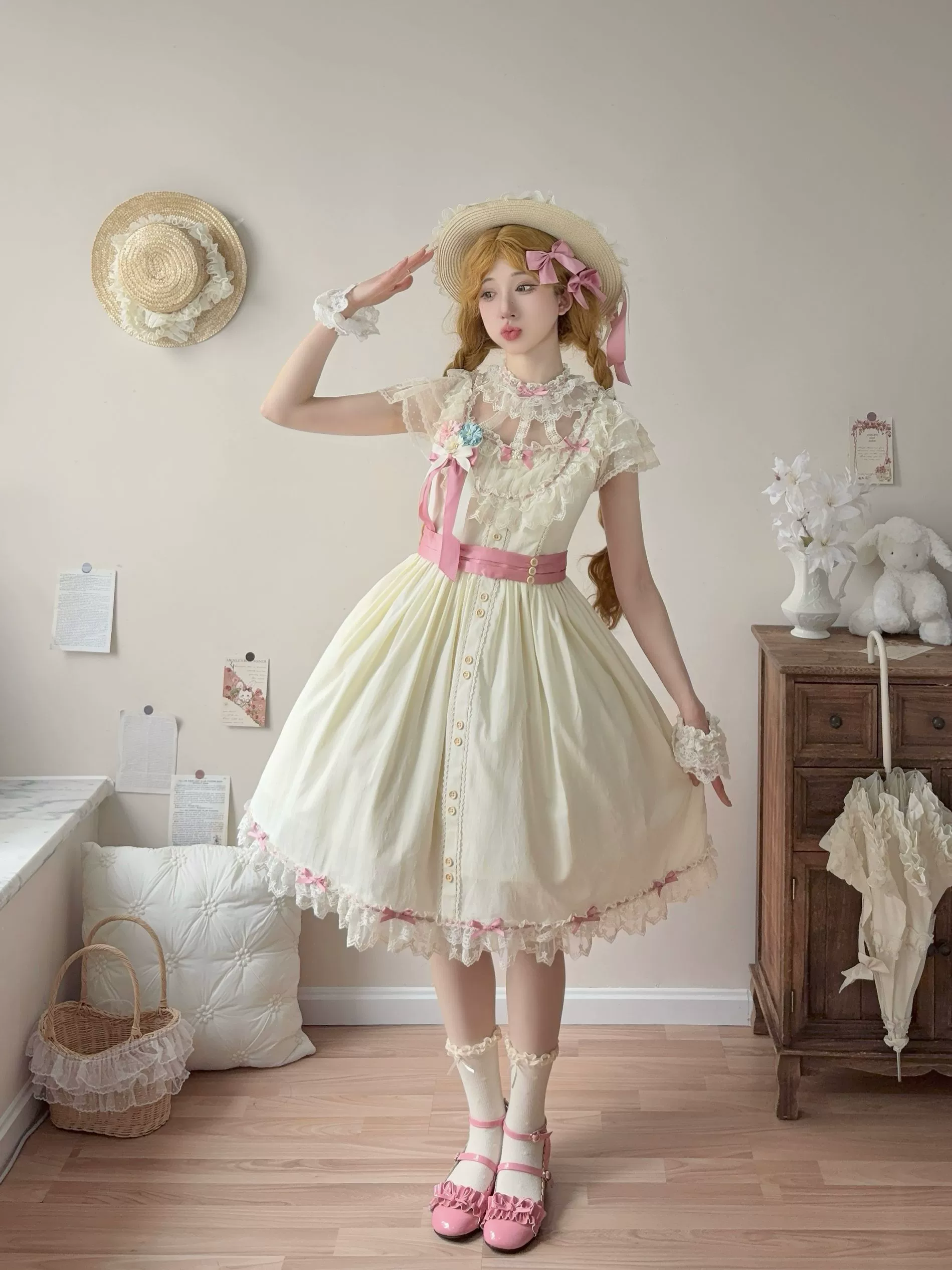 Fluttering Cherry Spring Strings - Cotton Sweet Lolita JSK Dress - Image 51