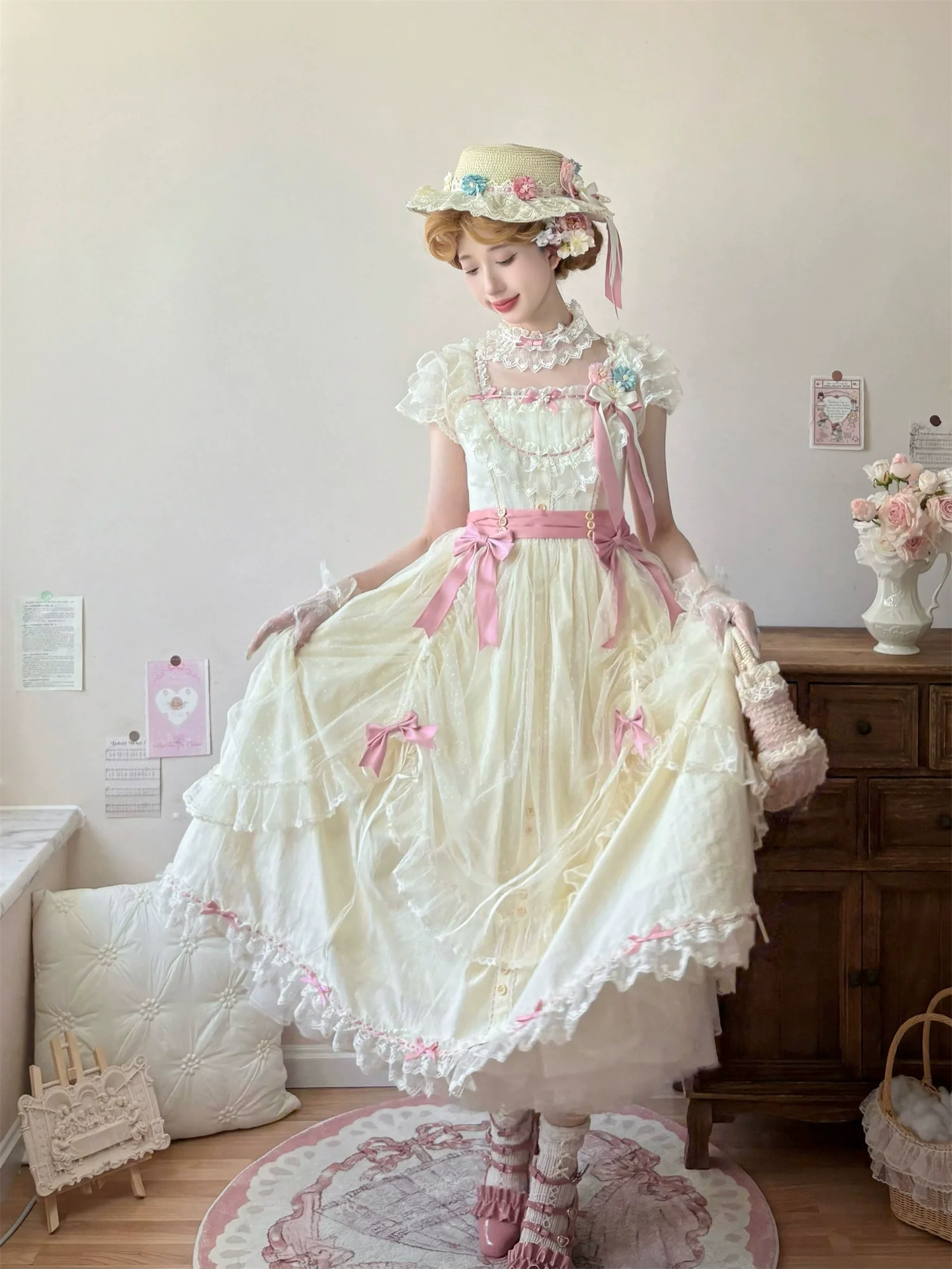 Fluttering Cherry Spring Strings - Cotton Sweet Lolita JSK Dress - Image 53