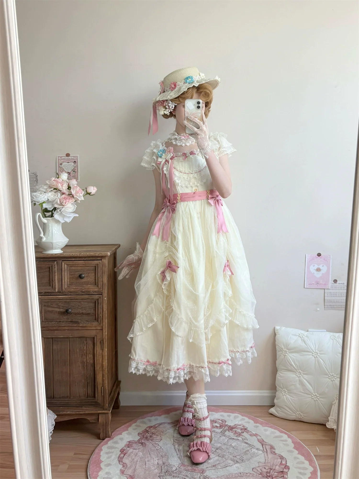 Fluttering Cherry Spring Strings - Cotton Sweet Lolita JSK Dress - Image 54