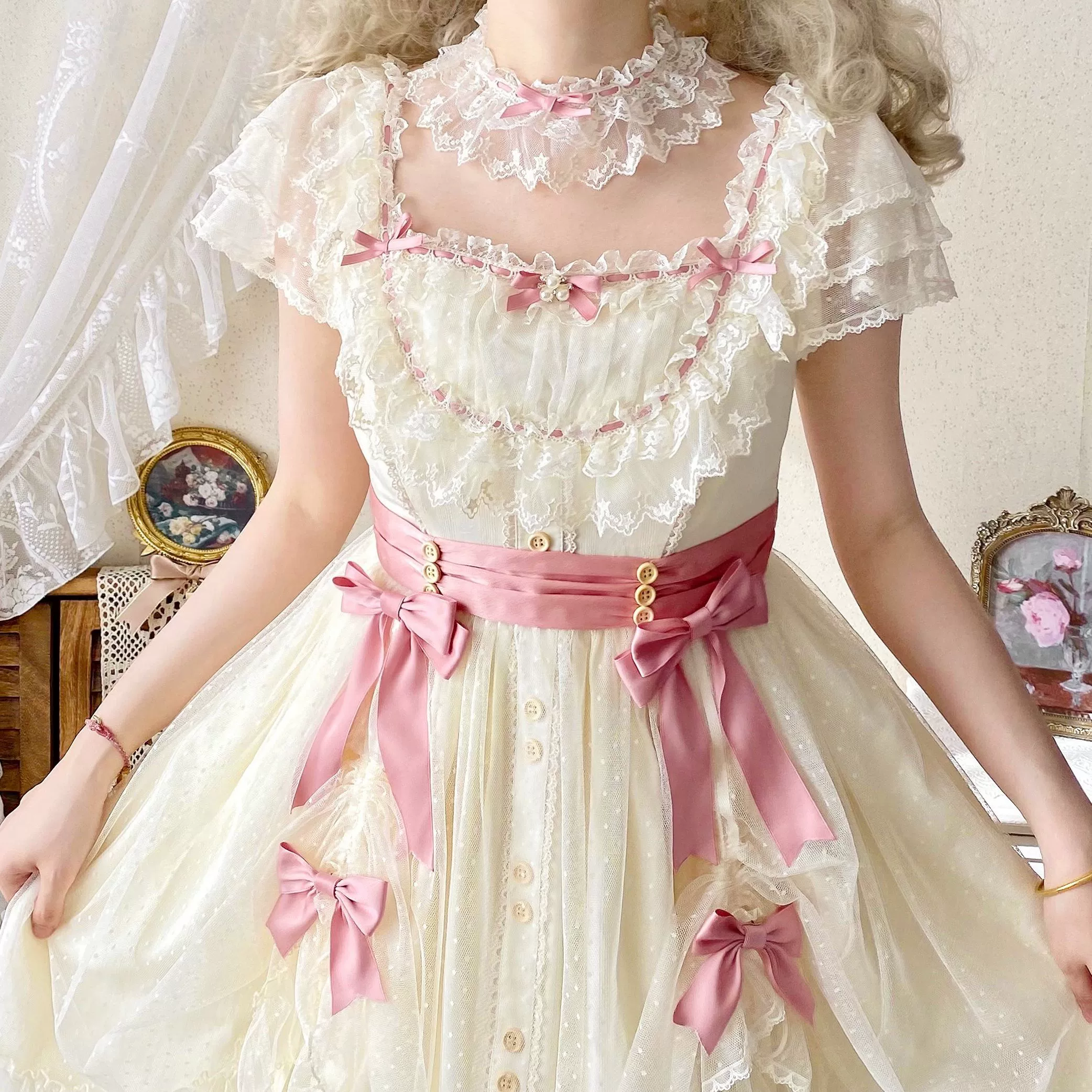 Fluttering Cherry Spring Strings - Cotton Sweet Lolita JSK Dress - Image 57