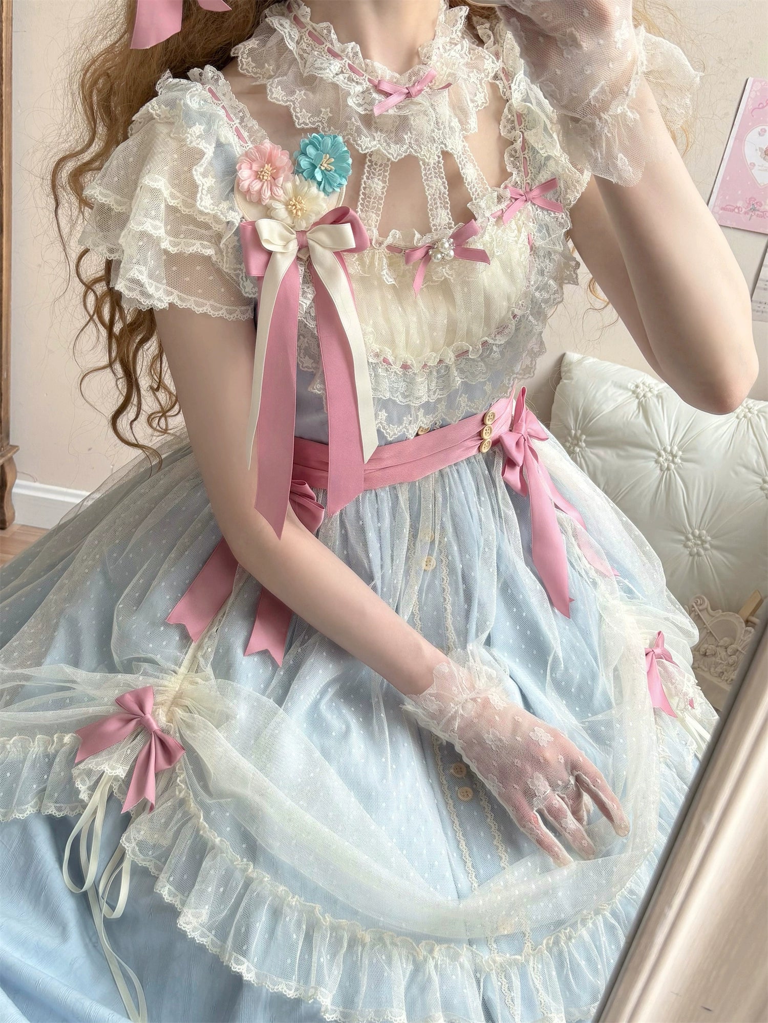 Fluttering Cherry Spring Strings - Cotton Sweet Lolita JSK Dress - Image 58