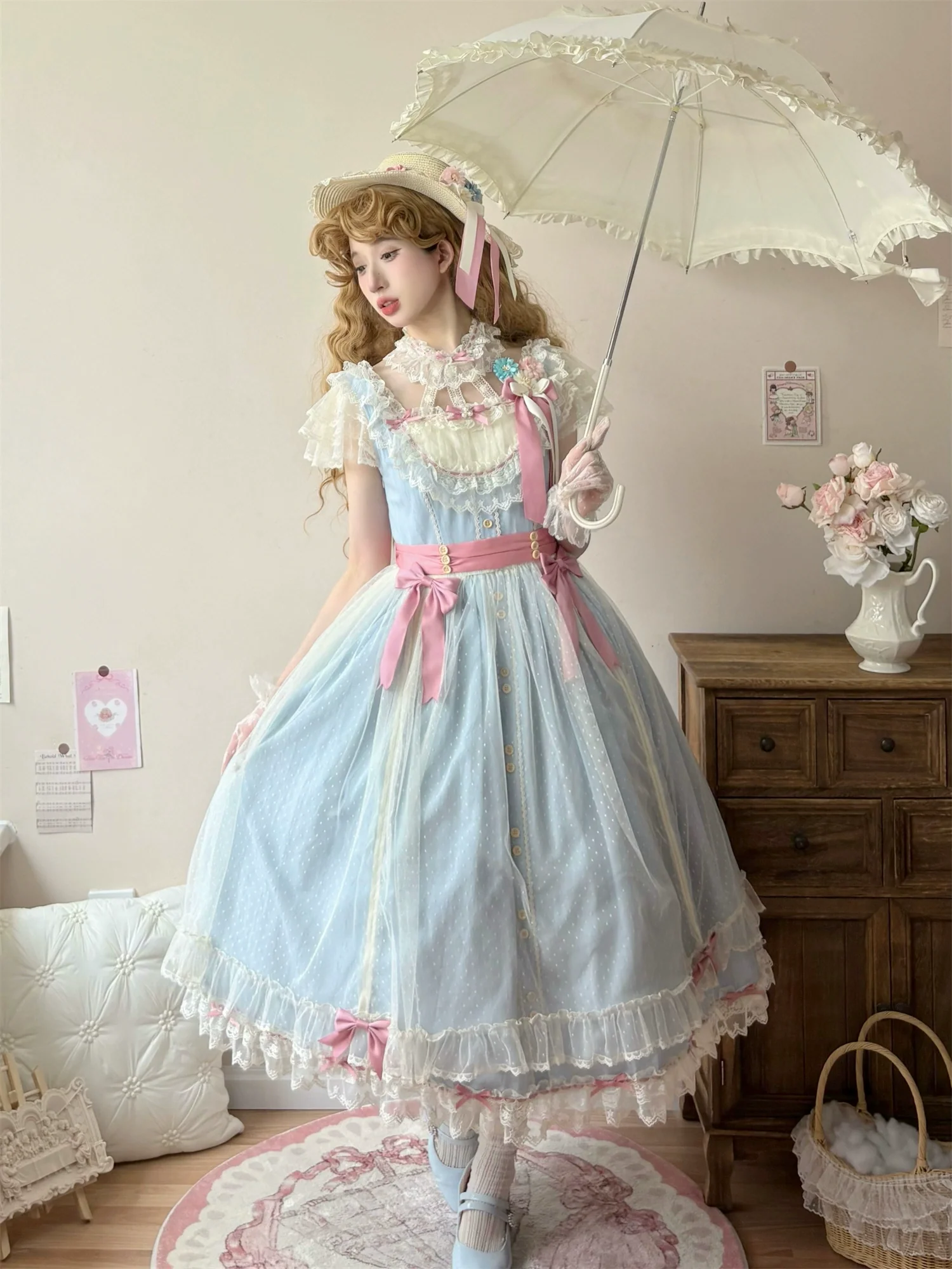 Fluttering Cherry Spring Strings - Cotton Sweet Lolita JSK Dress - Image 59