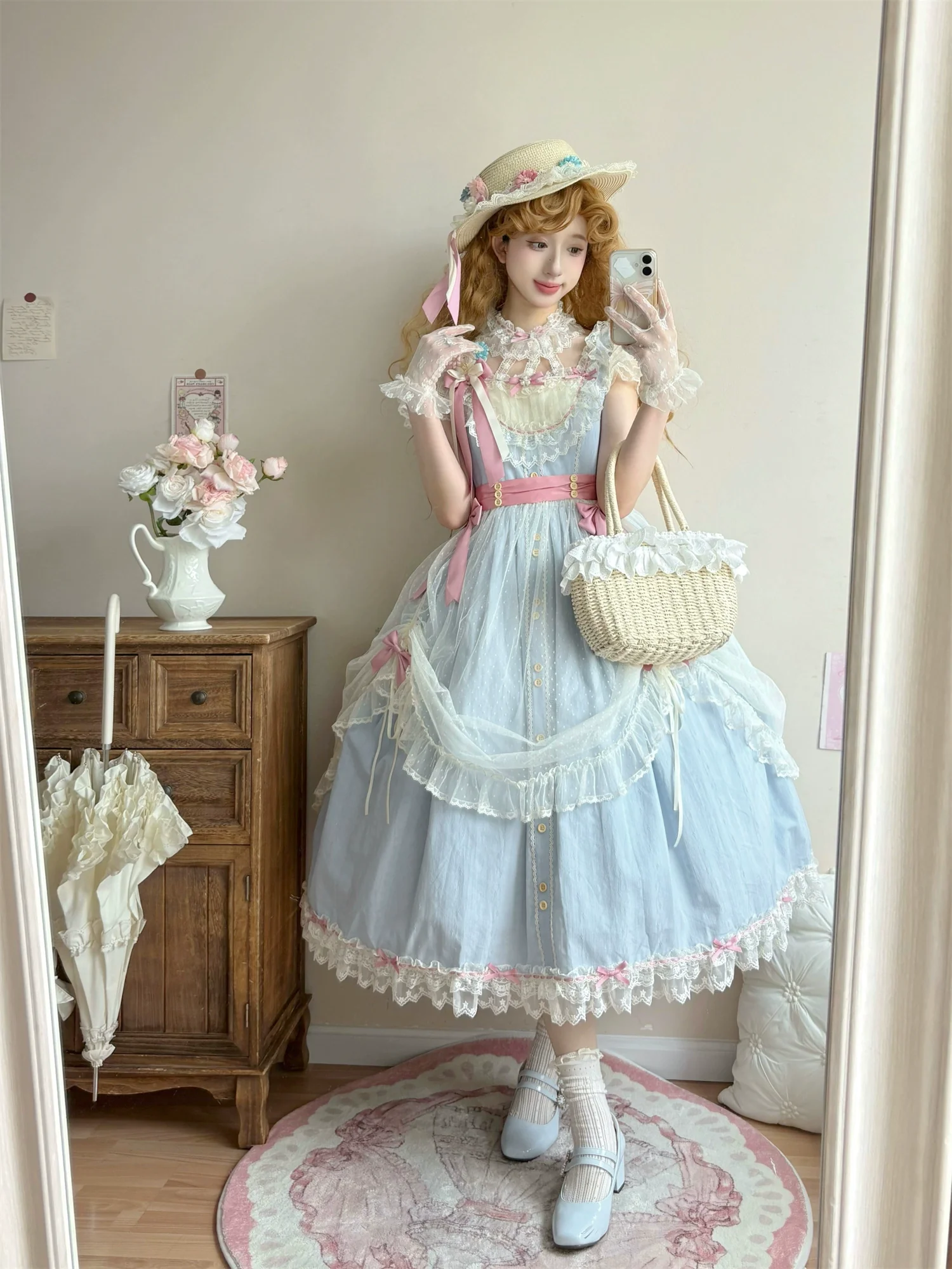 Fluttering Cherry Spring Strings - Cotton Sweet Lolita JSK Dress - Image 60