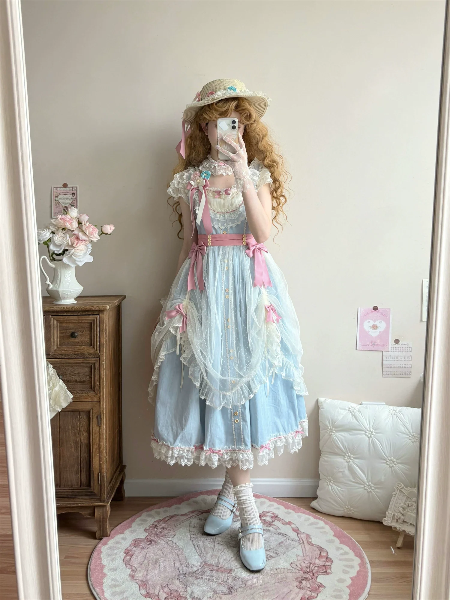 Fluttering Cherry Spring Strings - Cotton Sweet Lolita JSK Dress - Image 61