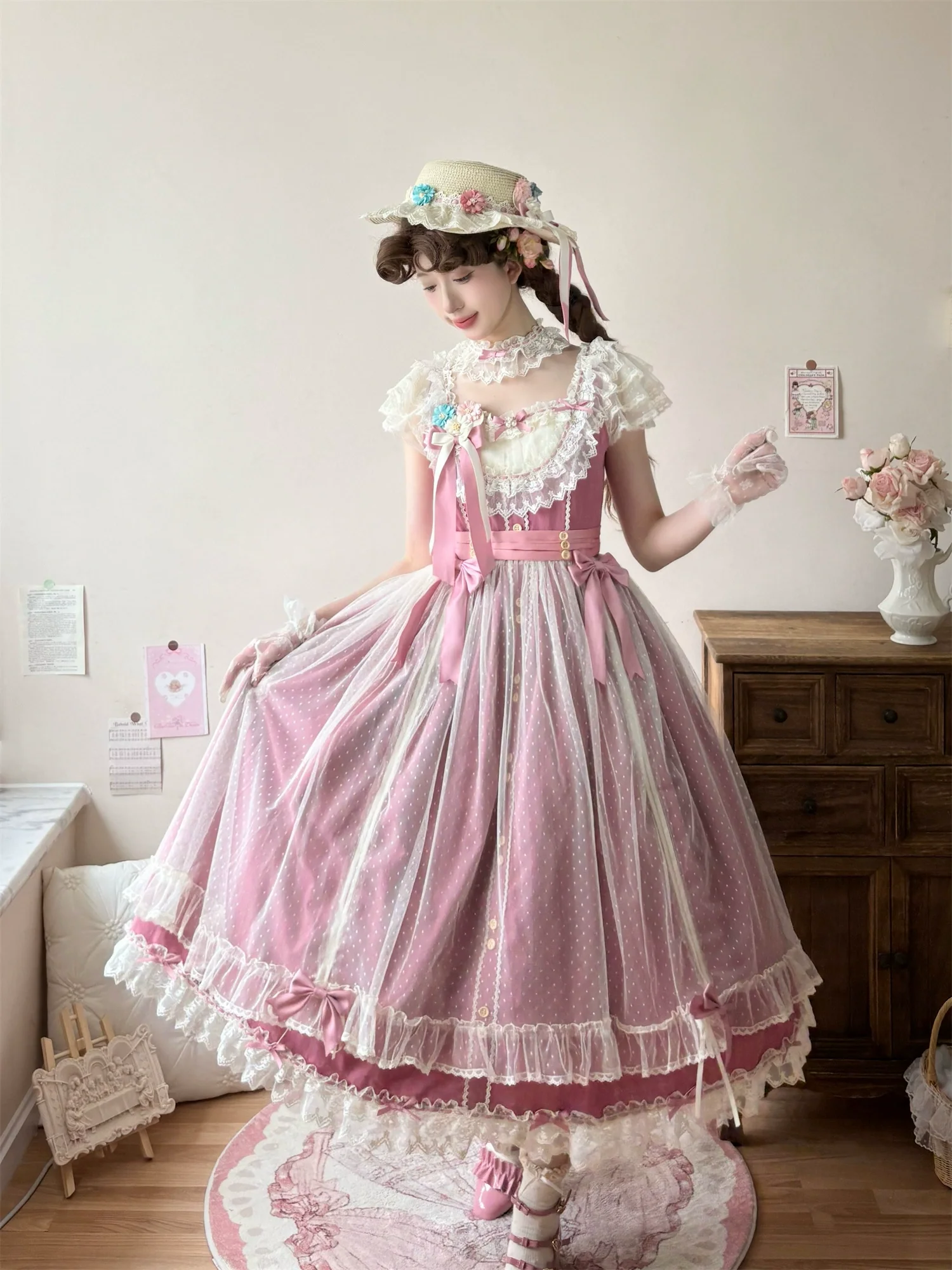 Fluttering Cherry Spring Strings - Cotton Sweet Lolita JSK Dress - Image 64
