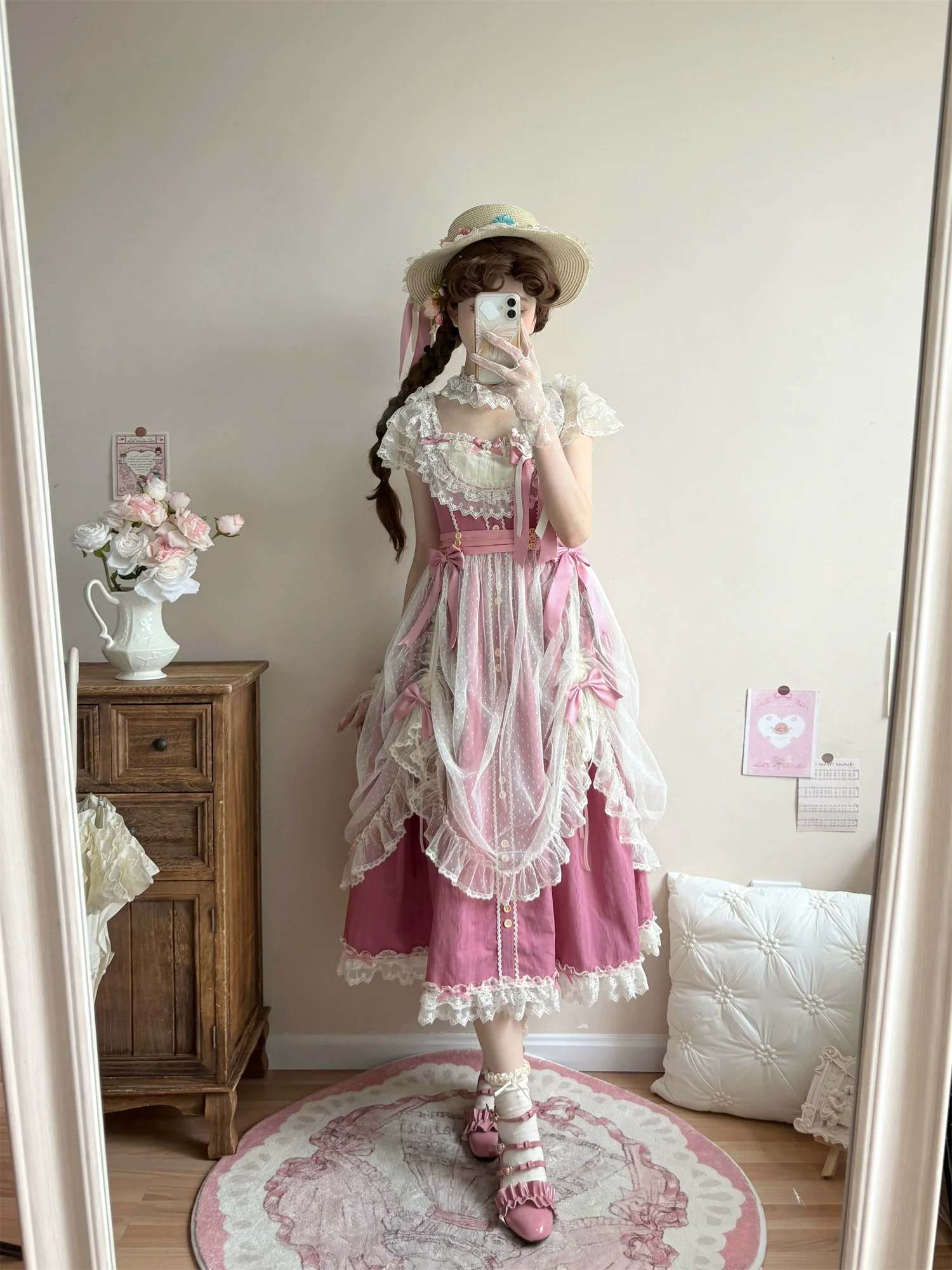 Fluttering Cherry Spring Strings - Cotton Sweet Lolita JSK Dress - Image 65