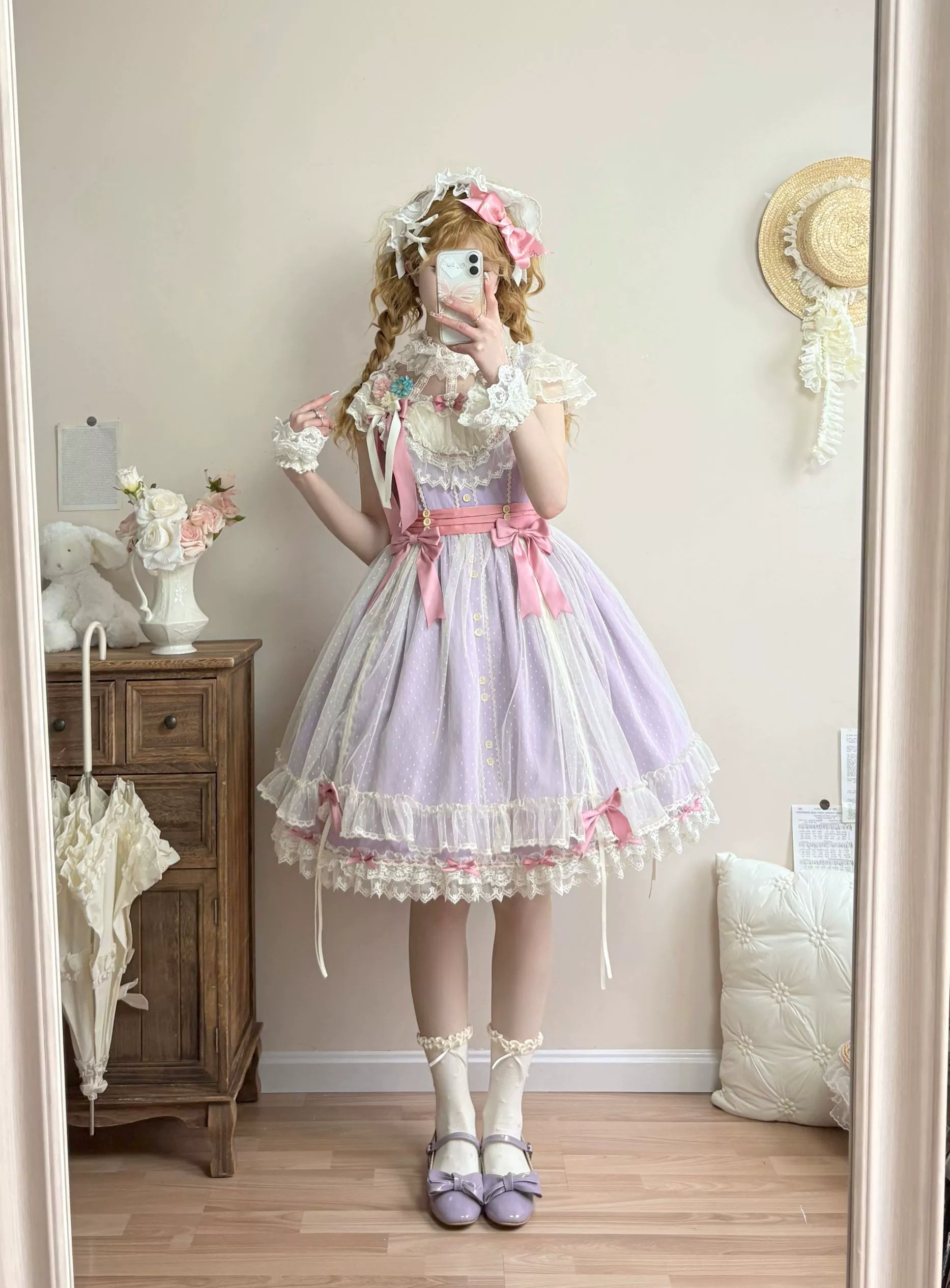 Fluttering Cherry Spring Strings - Cotton Sweet Lolita JSK Dress - Image 69