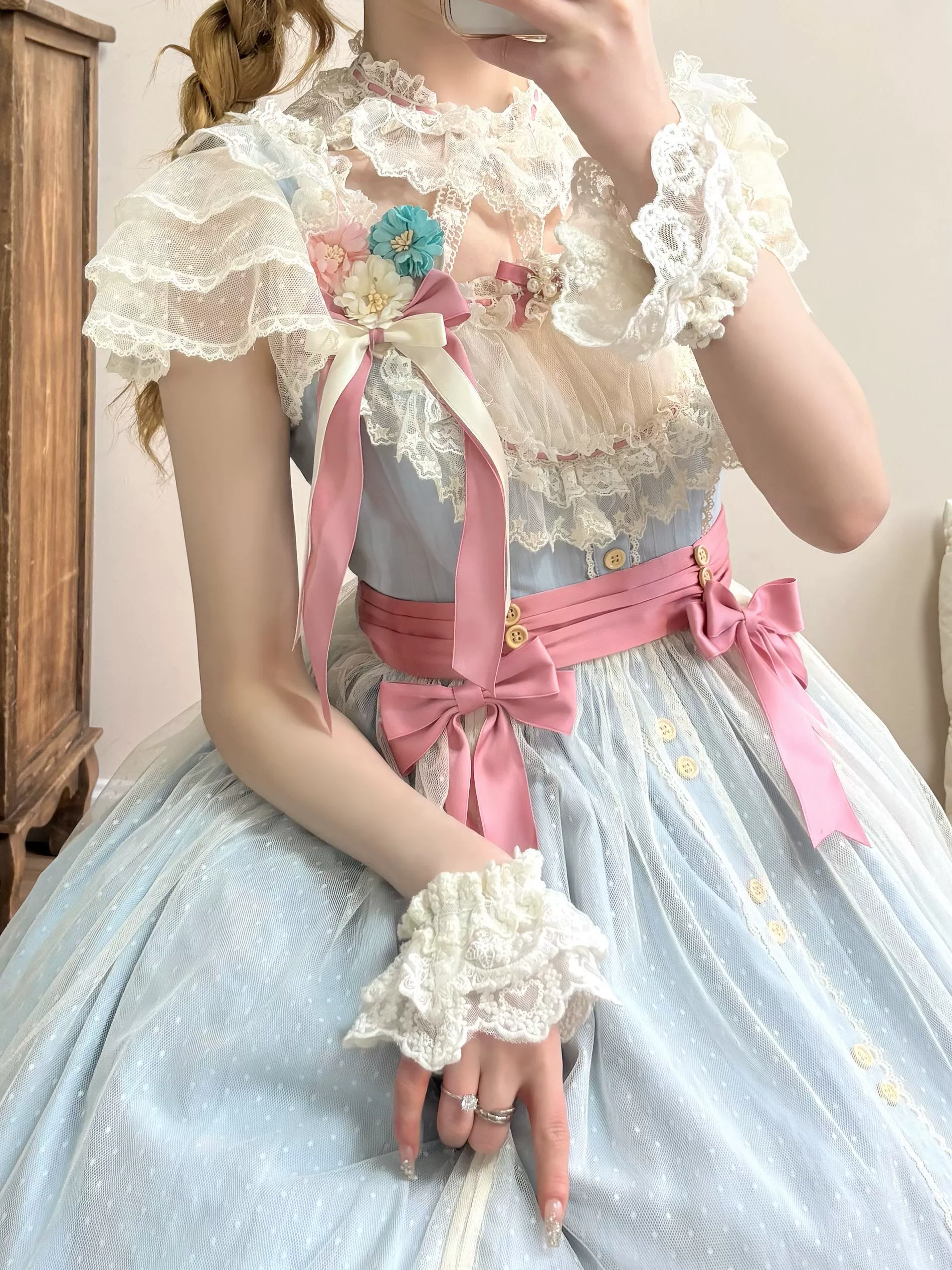 Fluttering Cherry Spring Strings - Cotton Sweet Lolita JSK Dress - Image 73