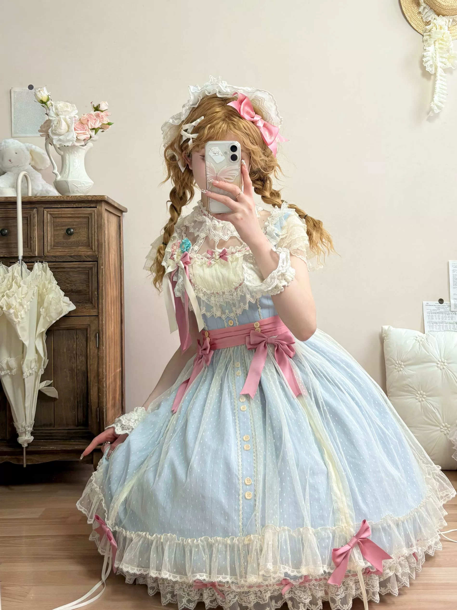 Fluttering Cherry Spring Strings - Cotton Sweet Lolita JSK Dress - Image 74