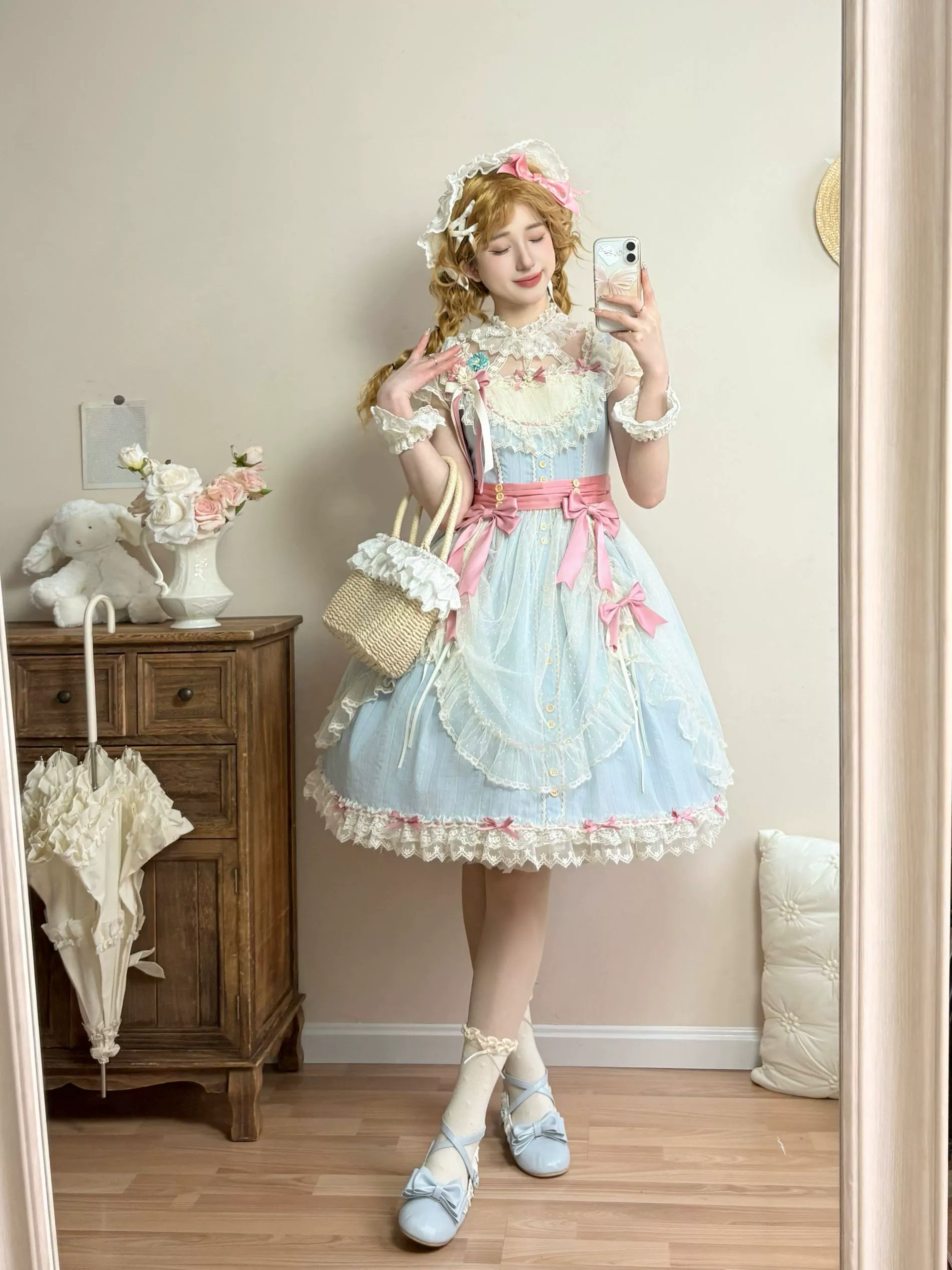 Fluttering Cherry Spring Strings - Cotton Sweet Lolita JSK Dress - Image 75