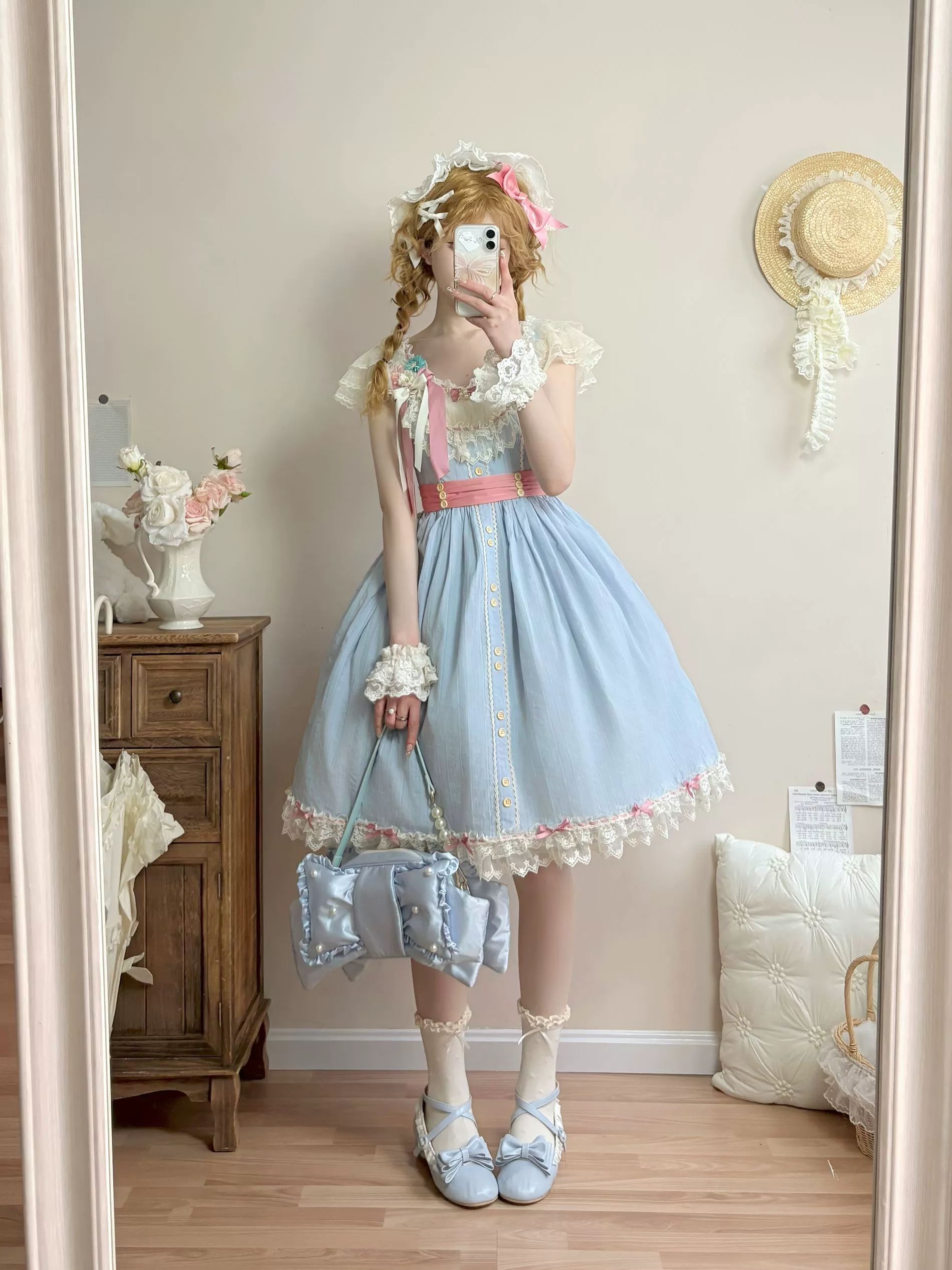 Fluttering Cherry Spring Strings - Cotton Sweet Lolita JSK Dress - Image 76