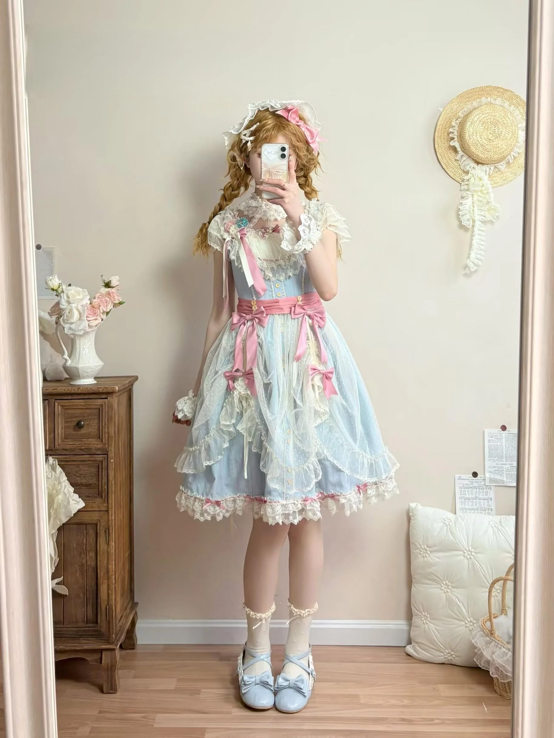Fluttering Cherry Spring Strings - Cotton Sweet Lolita JSK Dress - Image 77