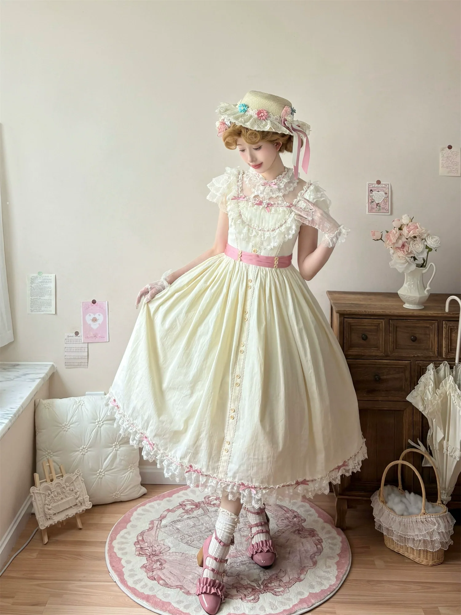 Fluttering Cherry Spring Strings - Cotton Sweet Lolita JSK Dress - Image 8