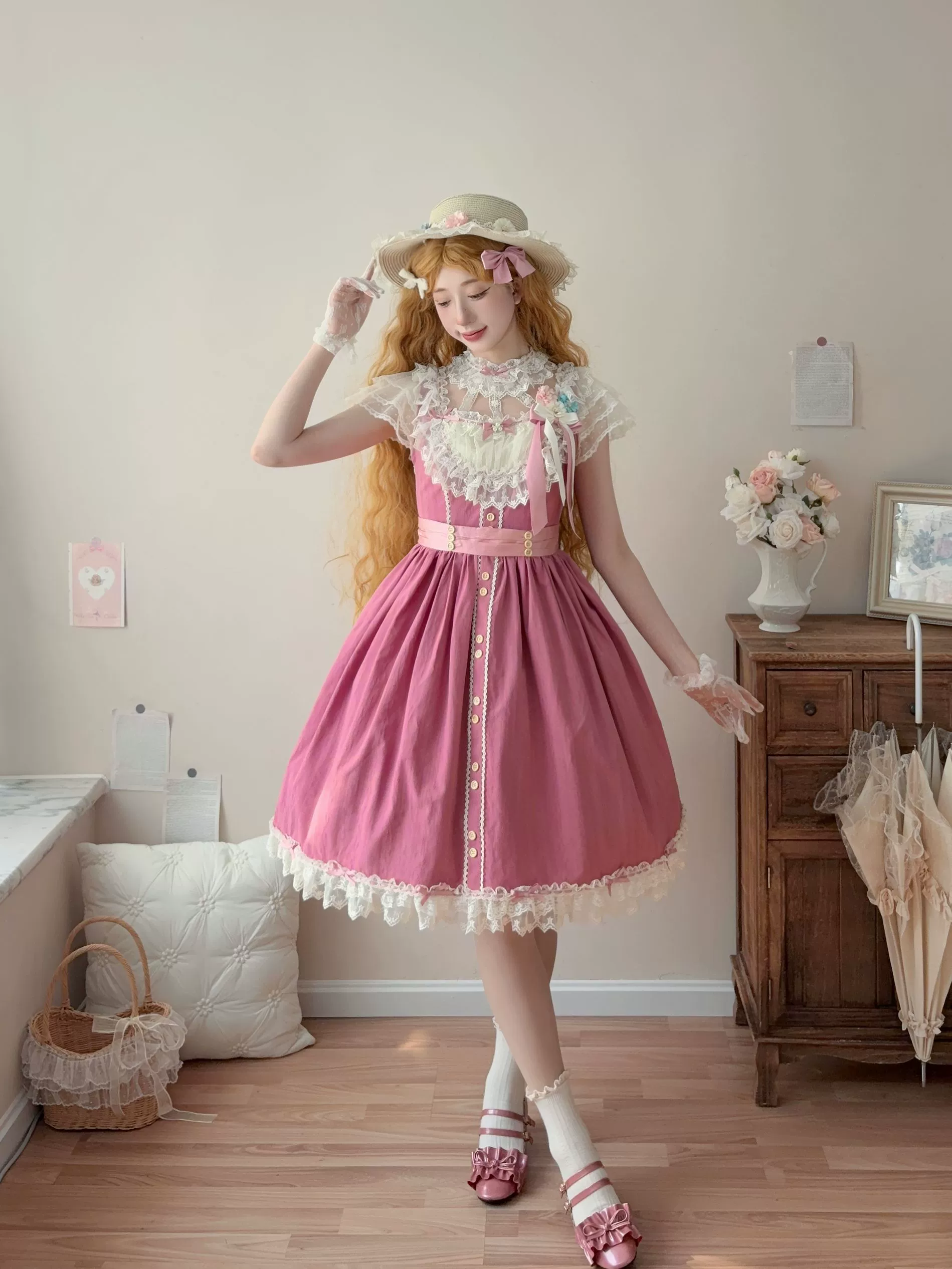 Fluttering Cherry Spring Strings - Cotton Sweet Lolita JSK Dress - Image 96