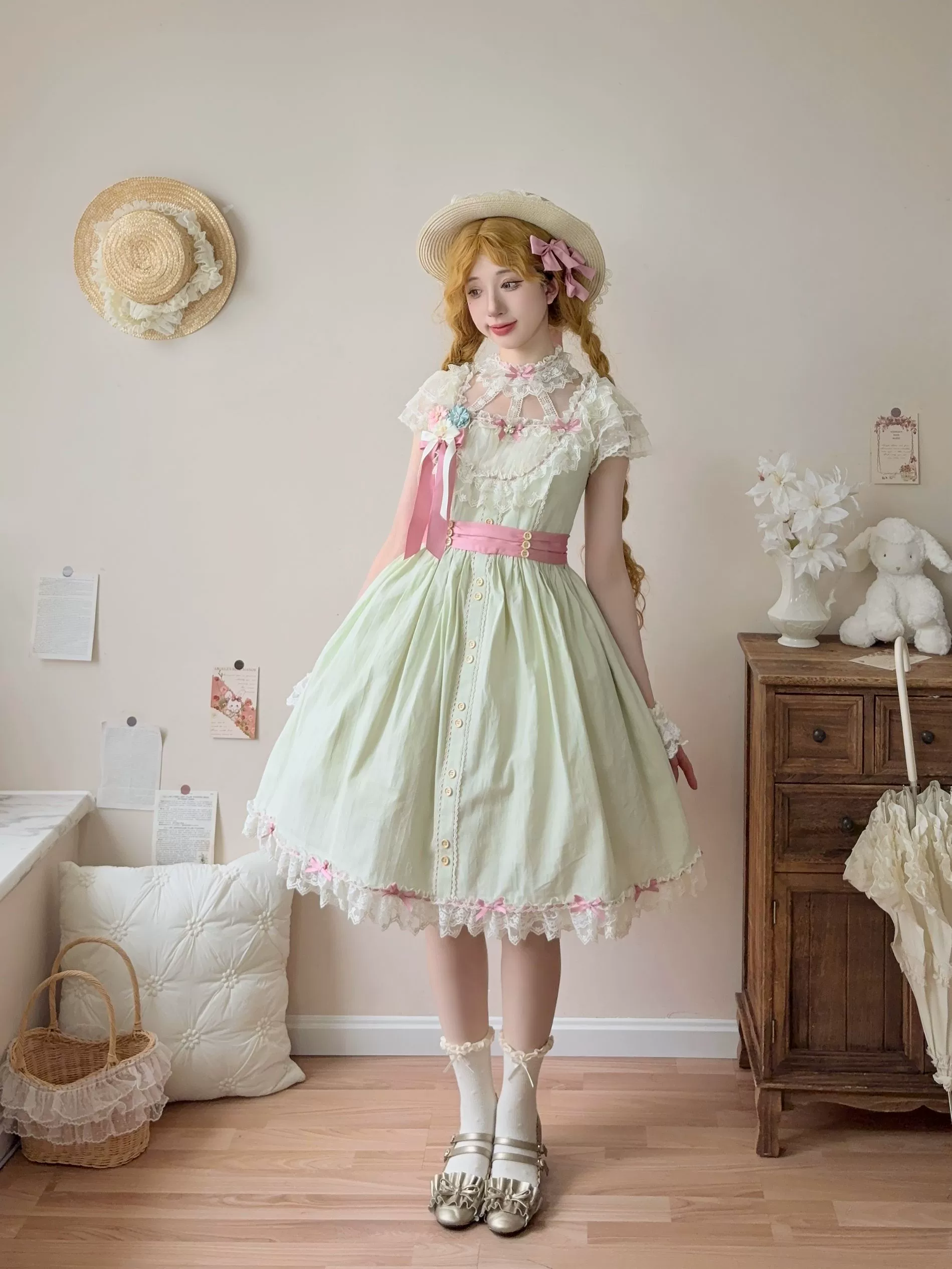Fluttering Cherry Spring Strings - Cotton Sweet Lolita JSK Dress - Image 98