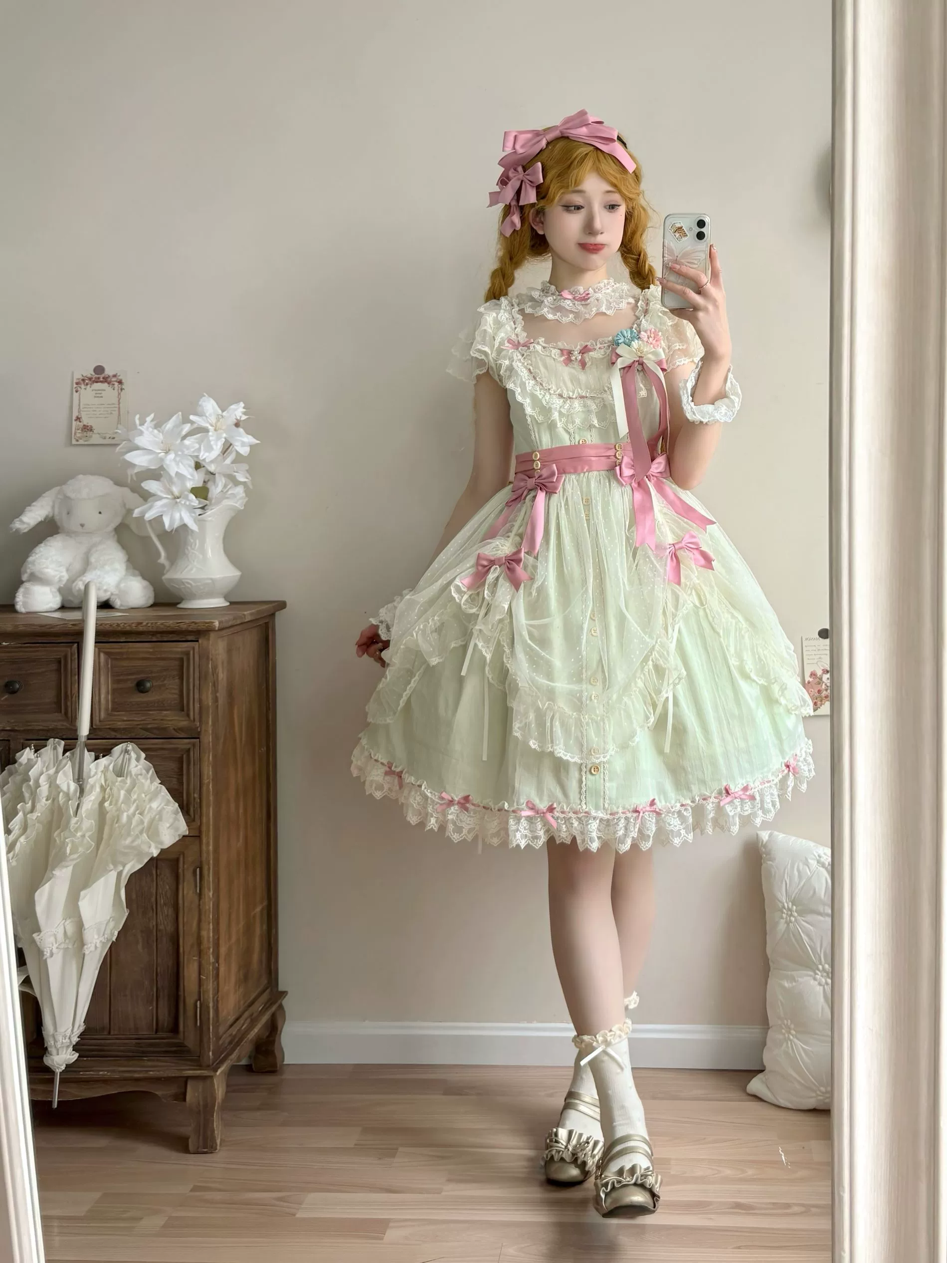 Fluttering Cherry Spring Strings - Cotton Sweet Lolita JSK Dress - Image 99