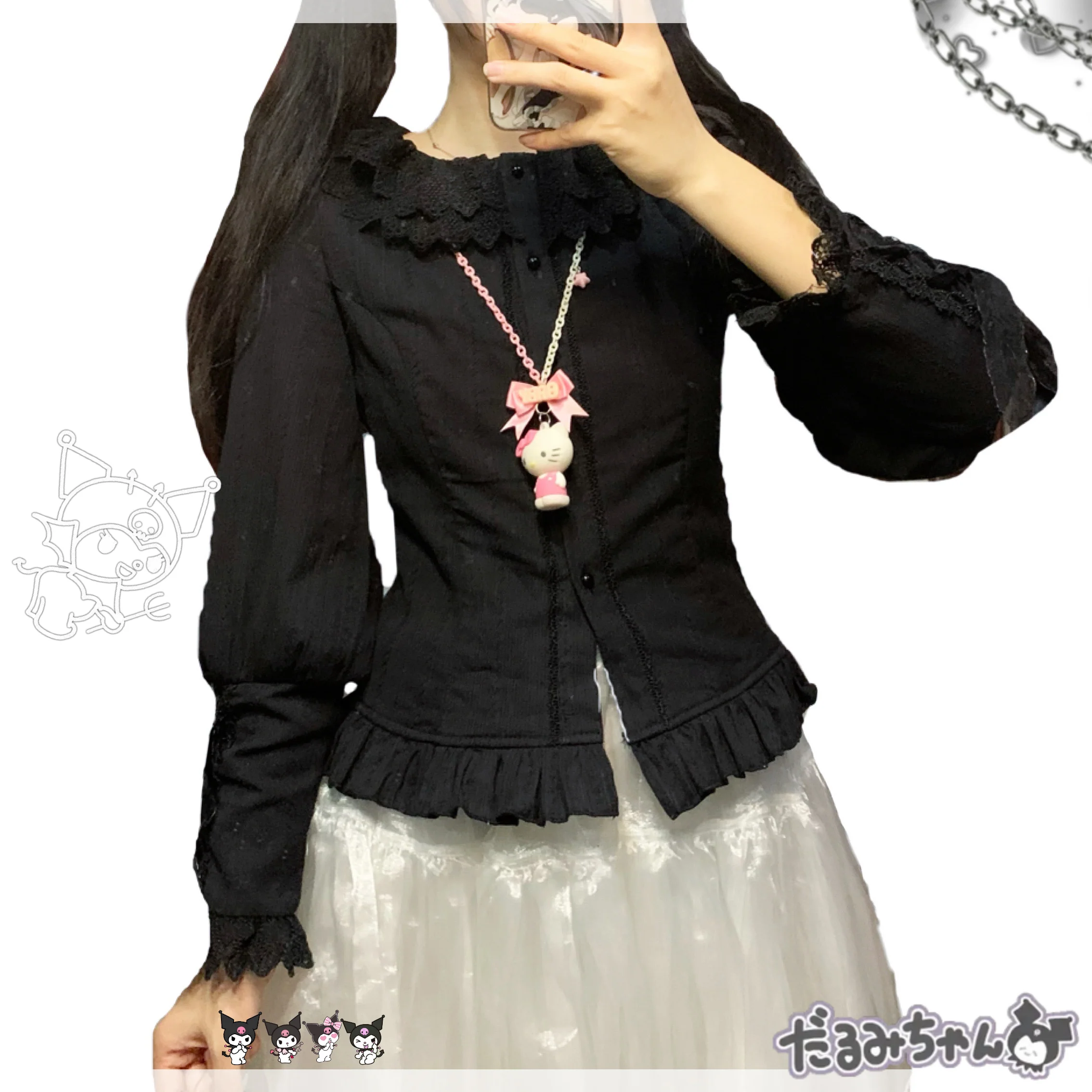 Plus Size Lolita Cotton Velvet Long Sleeve Blouse - Image 5