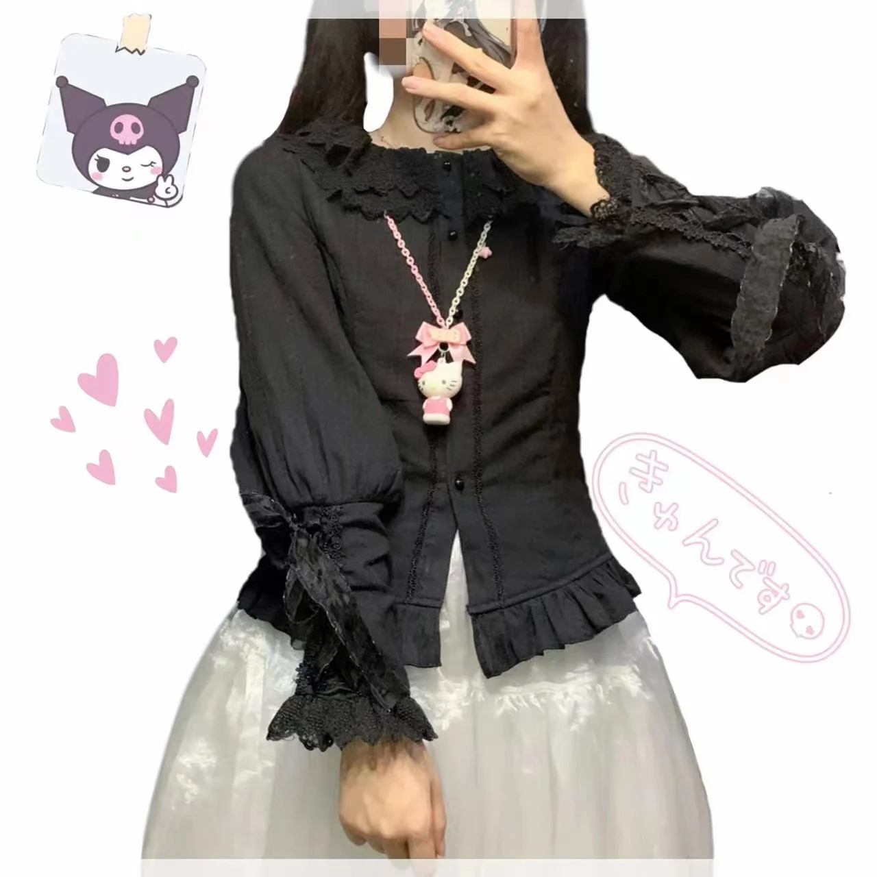 Plus Size Lolita Cotton Velvet Long Sleeve Blouse - Image 6