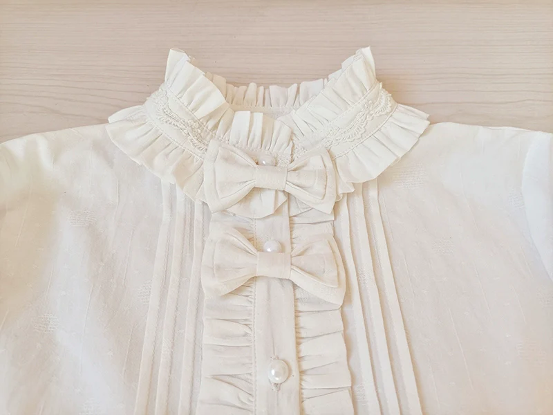 Winter Cotton Lolita Blouse White Long Sleeve Stand Collar Shirt - Image 10
