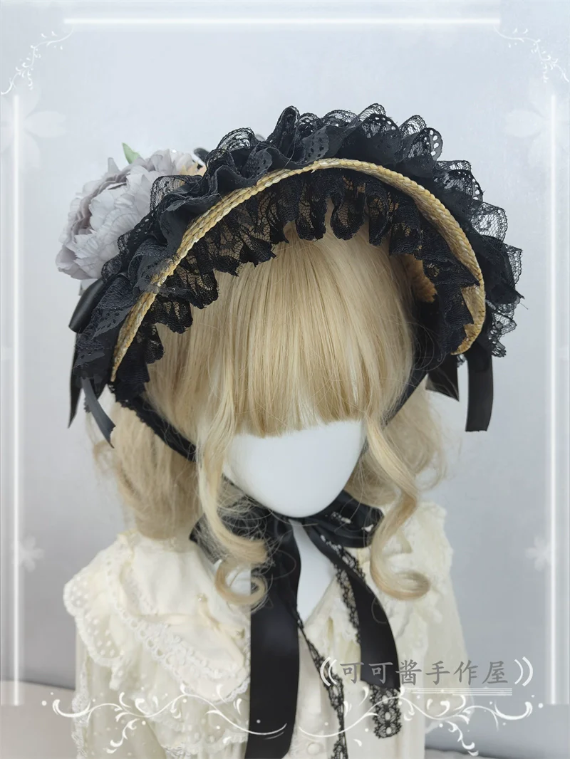 Country Lolita Bonnet Lace Flower Flat Cap Multicolors Customized - Image 11