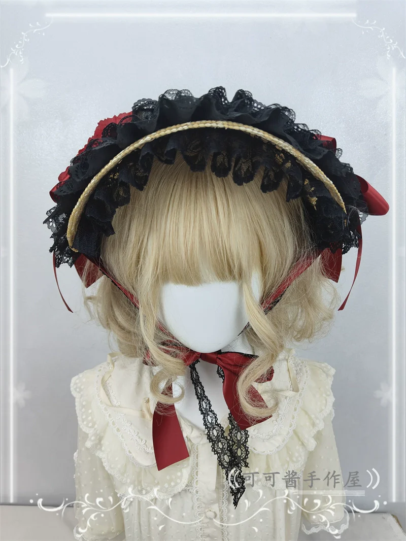 Country Lolita Bonnet Lace Flower Flat Cap Multicolors Customized - Image 12
