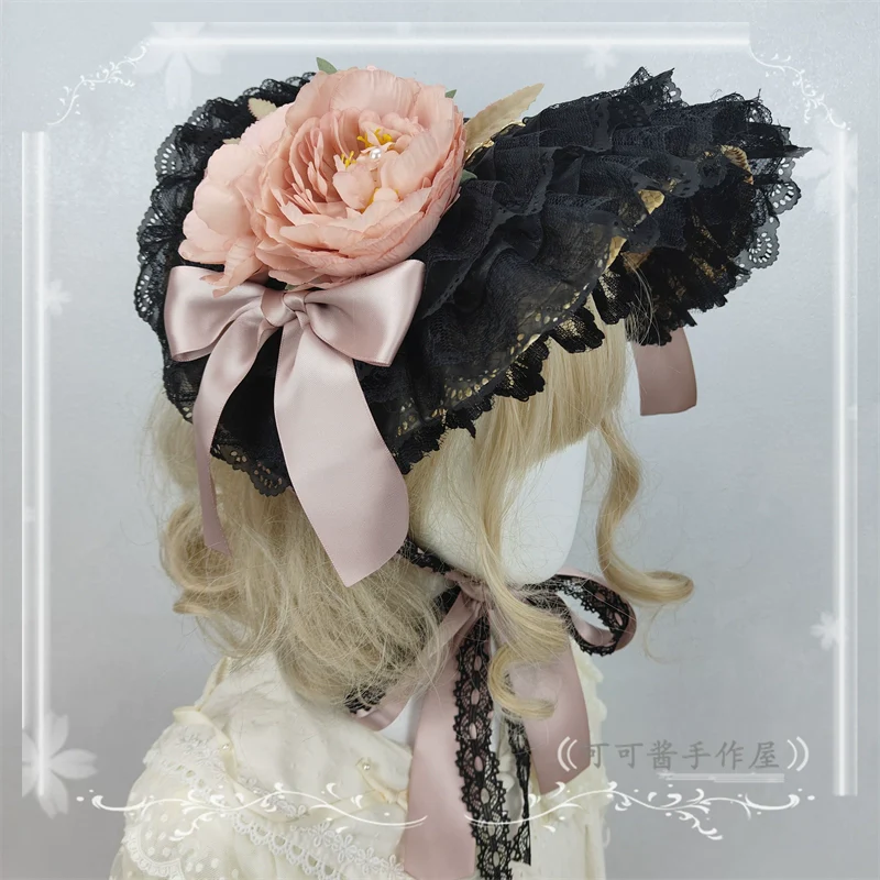 Country Lolita Bonnet Lace Flower Flat Cap Multicolors Customized - Image 14