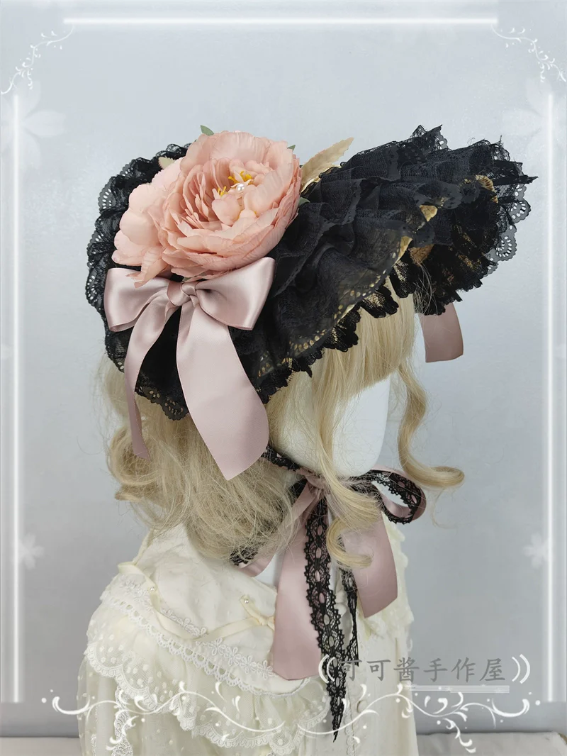 Country Lolita Bonnet Lace Flower Flat Cap Multicolors Customized - Image 15
