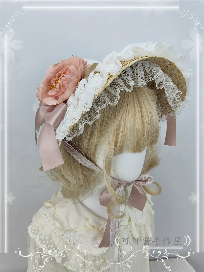 Country Lolita Bonnet Lace Flower Flat Cap Multicolors Customized - Image 17