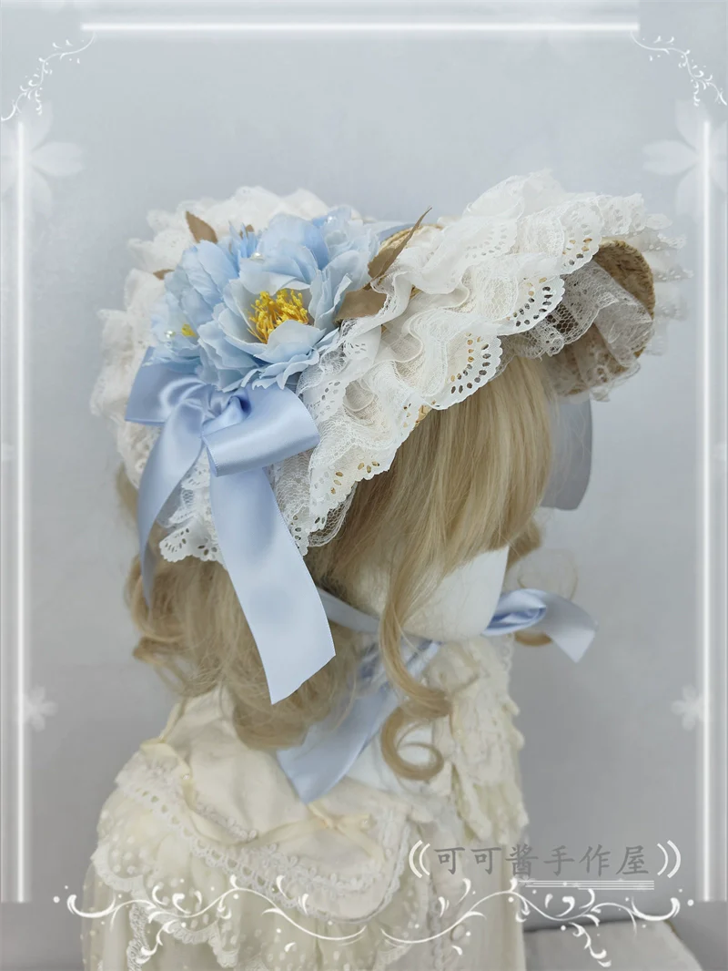 Country Lolita Bonnet Lace Flower Flat Cap Multicolors Customized - Image 18