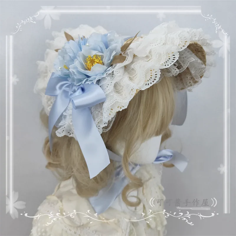 Country Lolita Bonnet Lace Flower Flat Cap Multicolors Customized - Image 19