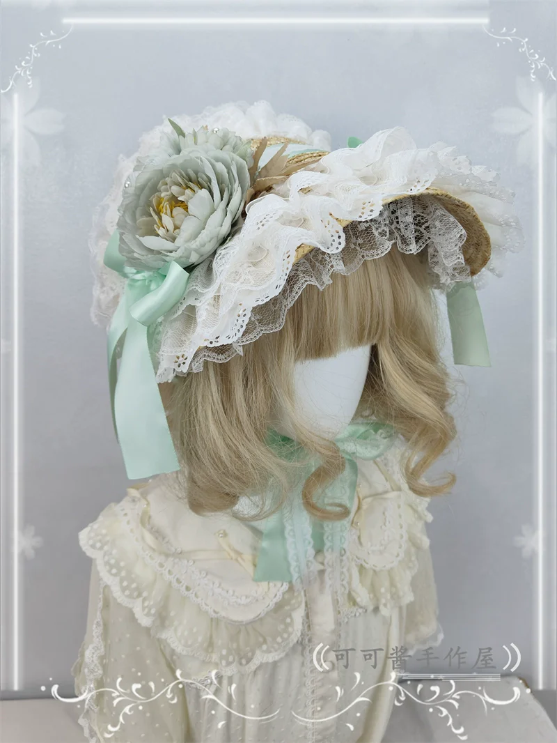 Country Lolita Bonnet Lace Flower Flat Cap Multicolors Customized - Image 20
