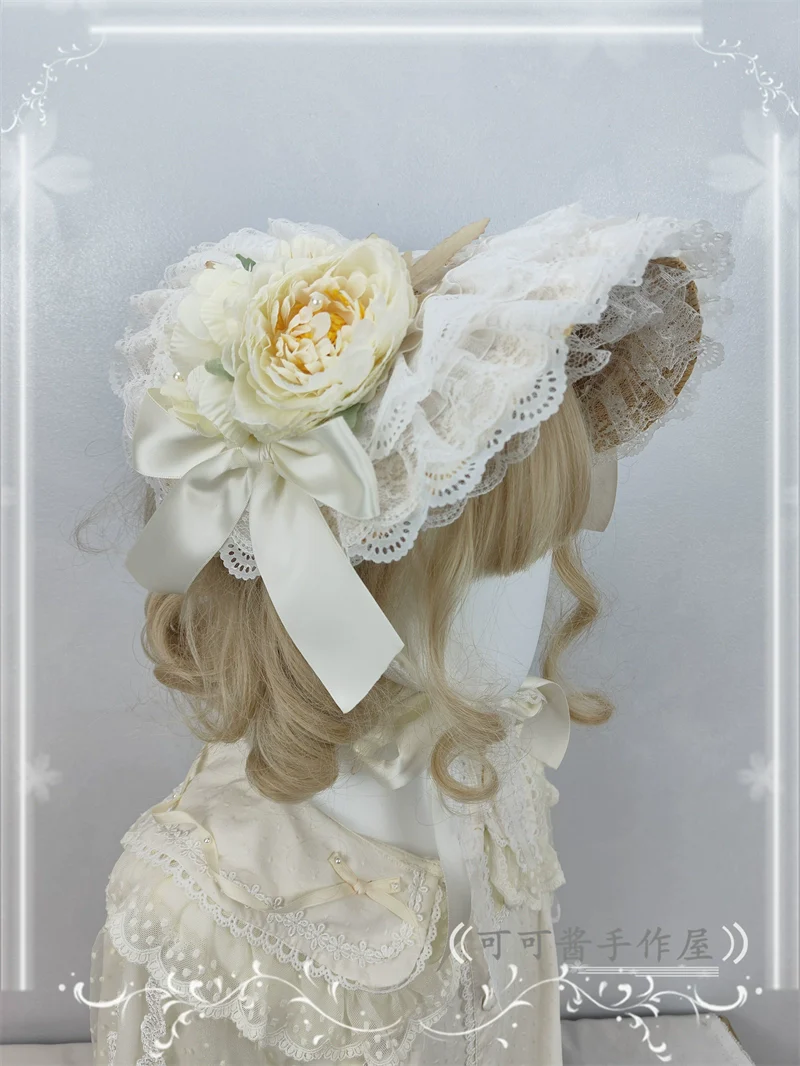 Country Lolita Bonnet Lace Flower Flat Cap Multicolors Customized - Image 26