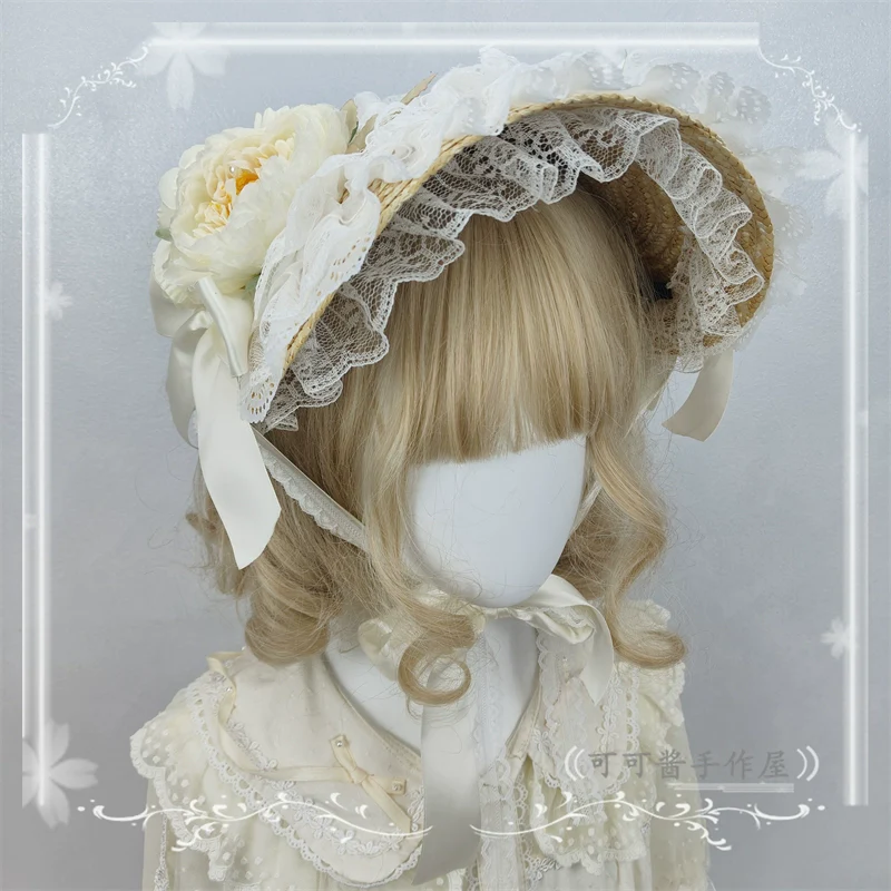Country Lolita Bonnet Lace Flower Flat Cap Multicolors Customized - Image 27